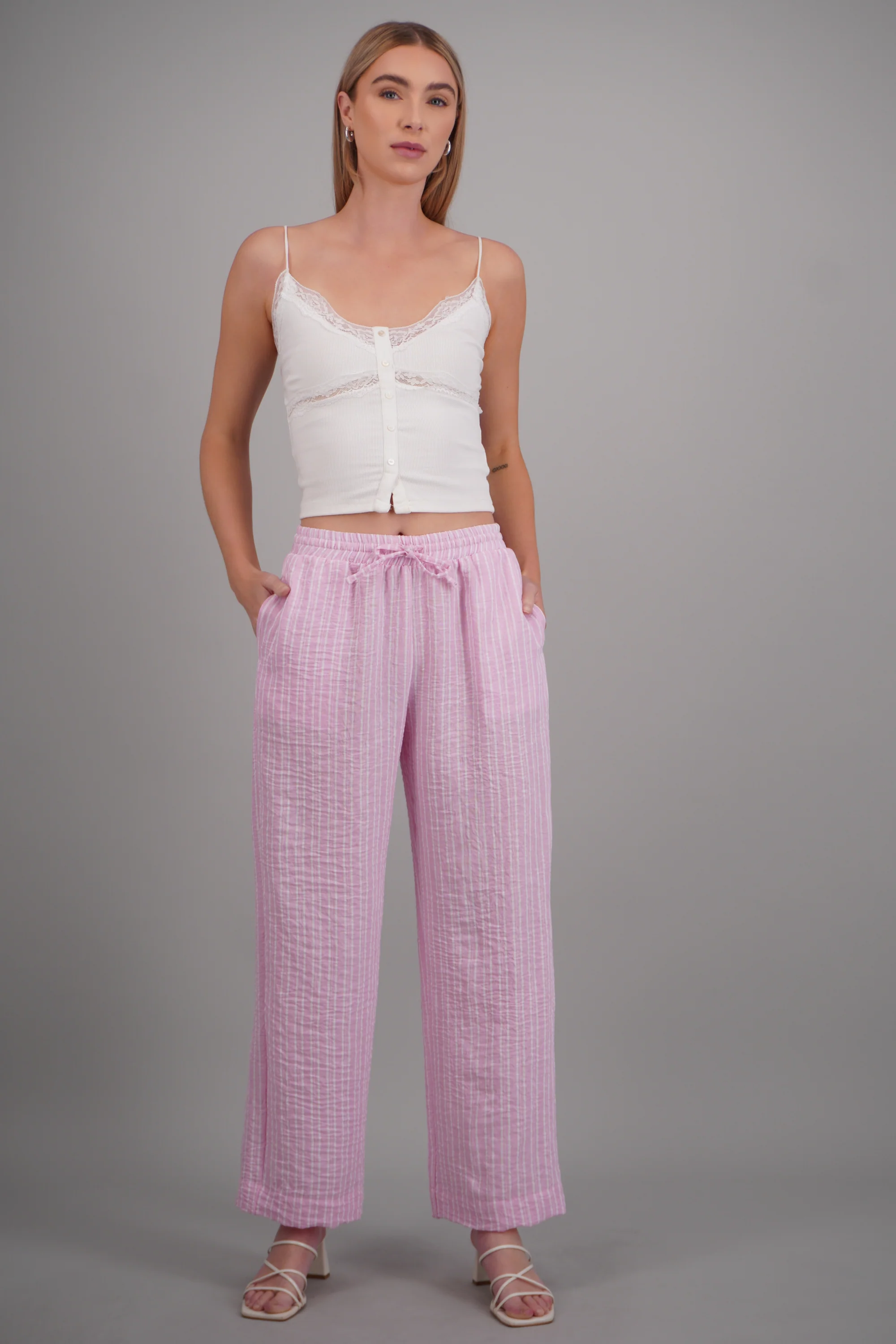 Pantalon recto con pretina elastica rayas - Image 3