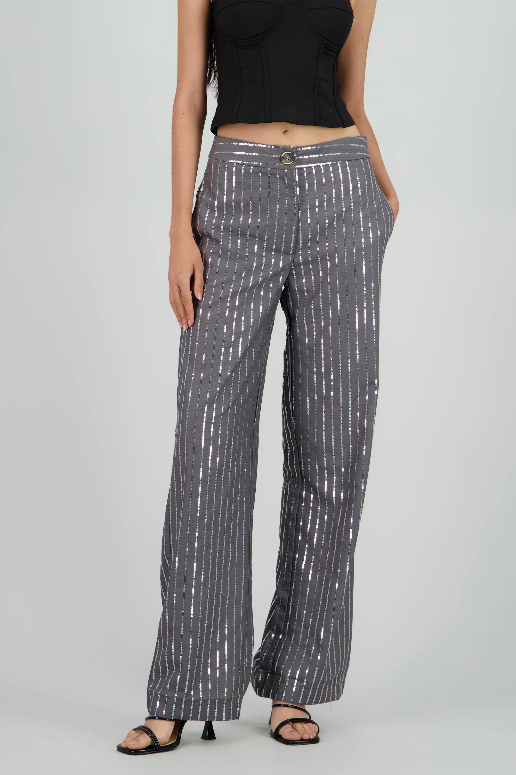 Pantalon recto de rayas con brillos - Image 2