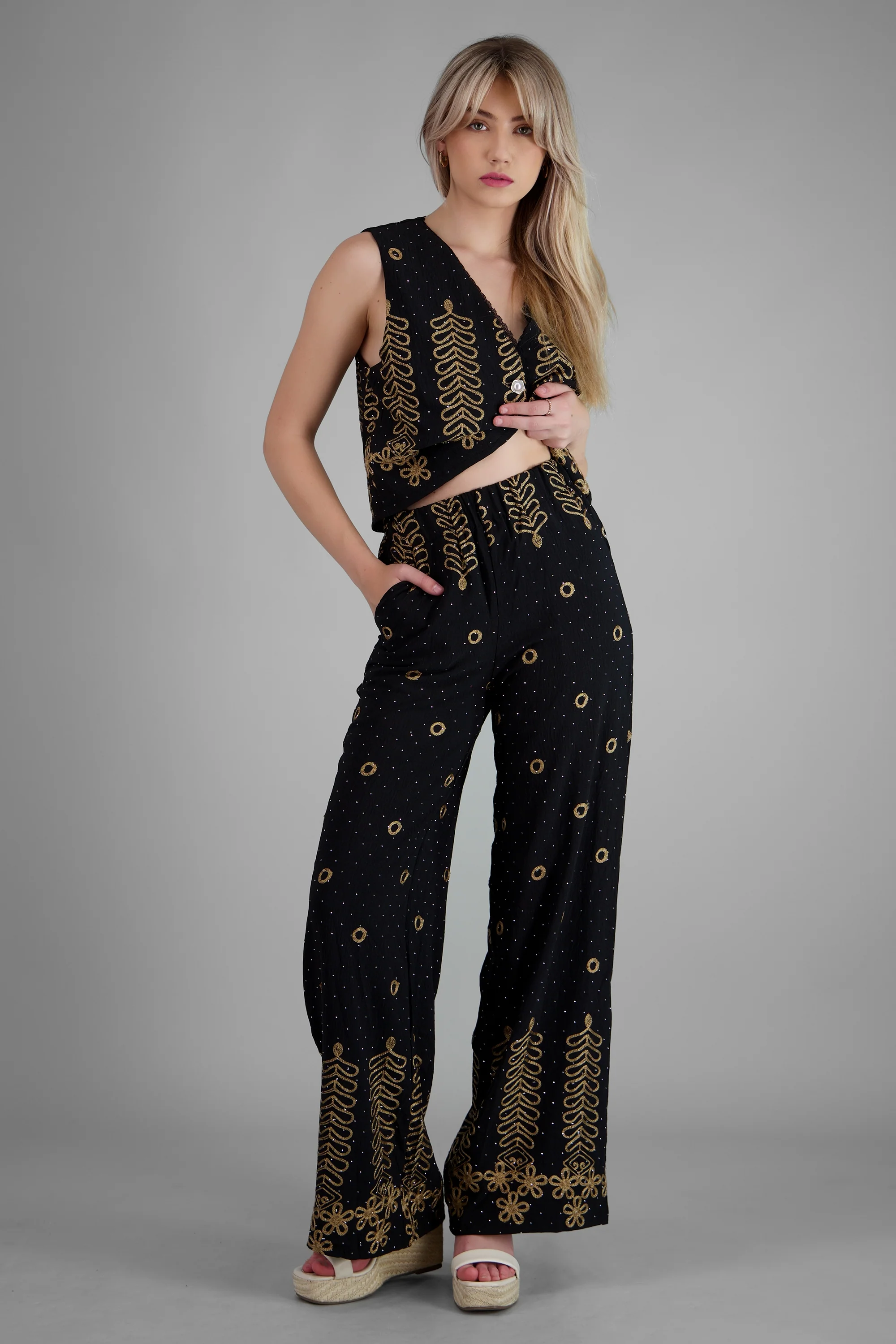 Pantalon recto detalle bordado - Image 2