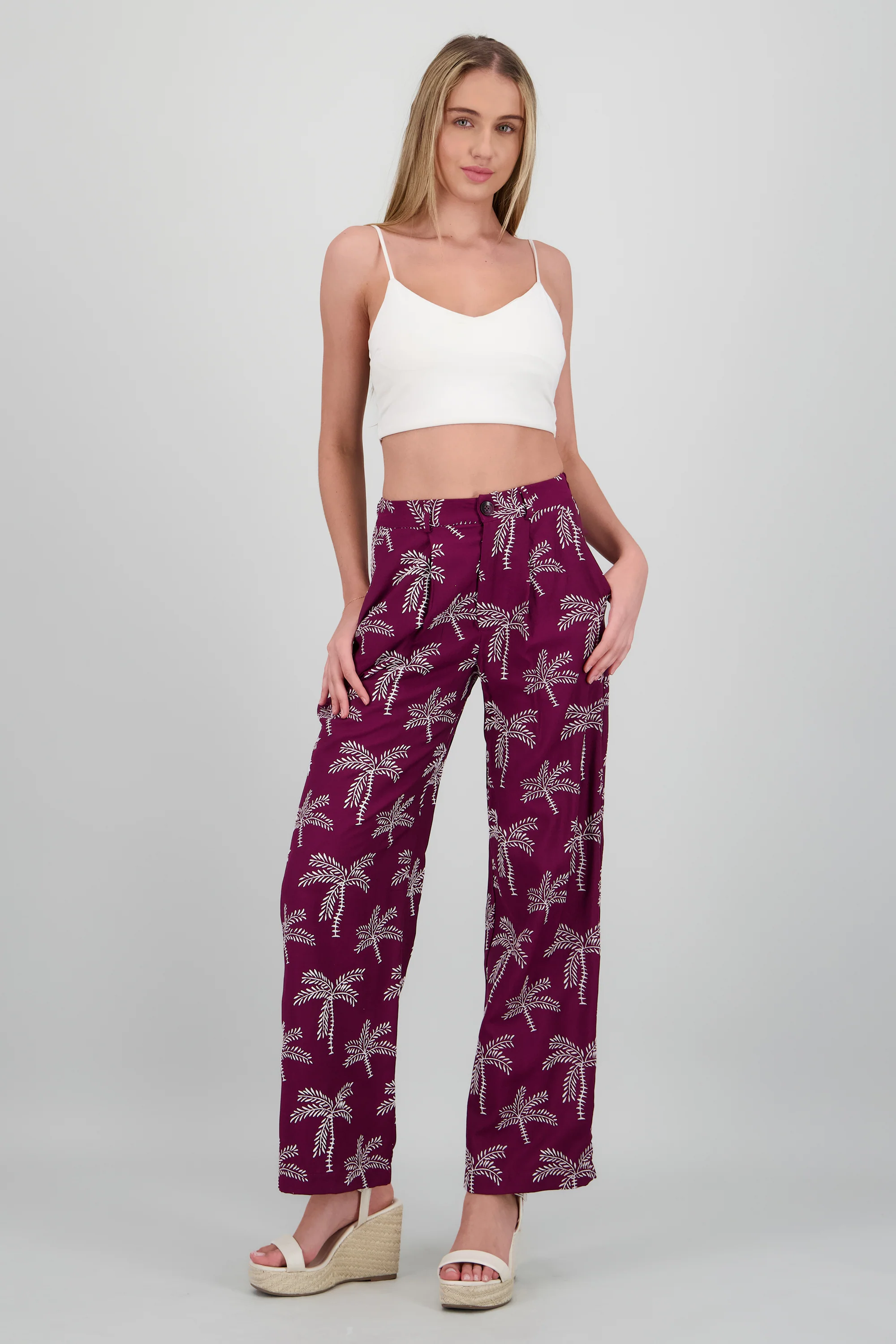 Pantalon recto estampado de palmeras