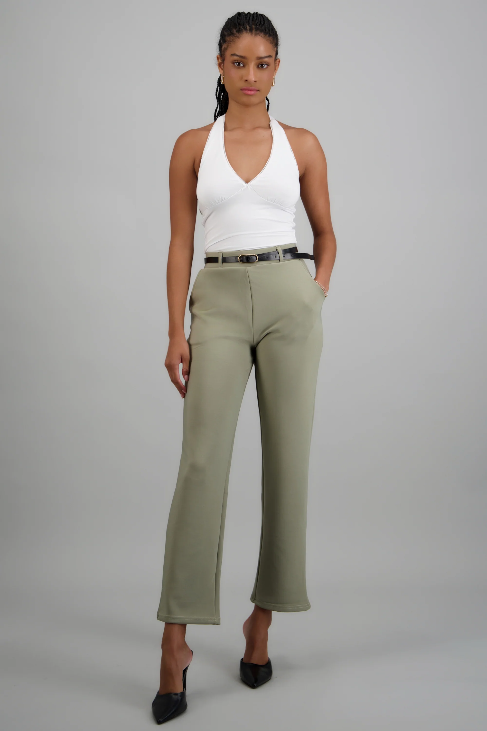 Pantalón Recto Liso Cinturón