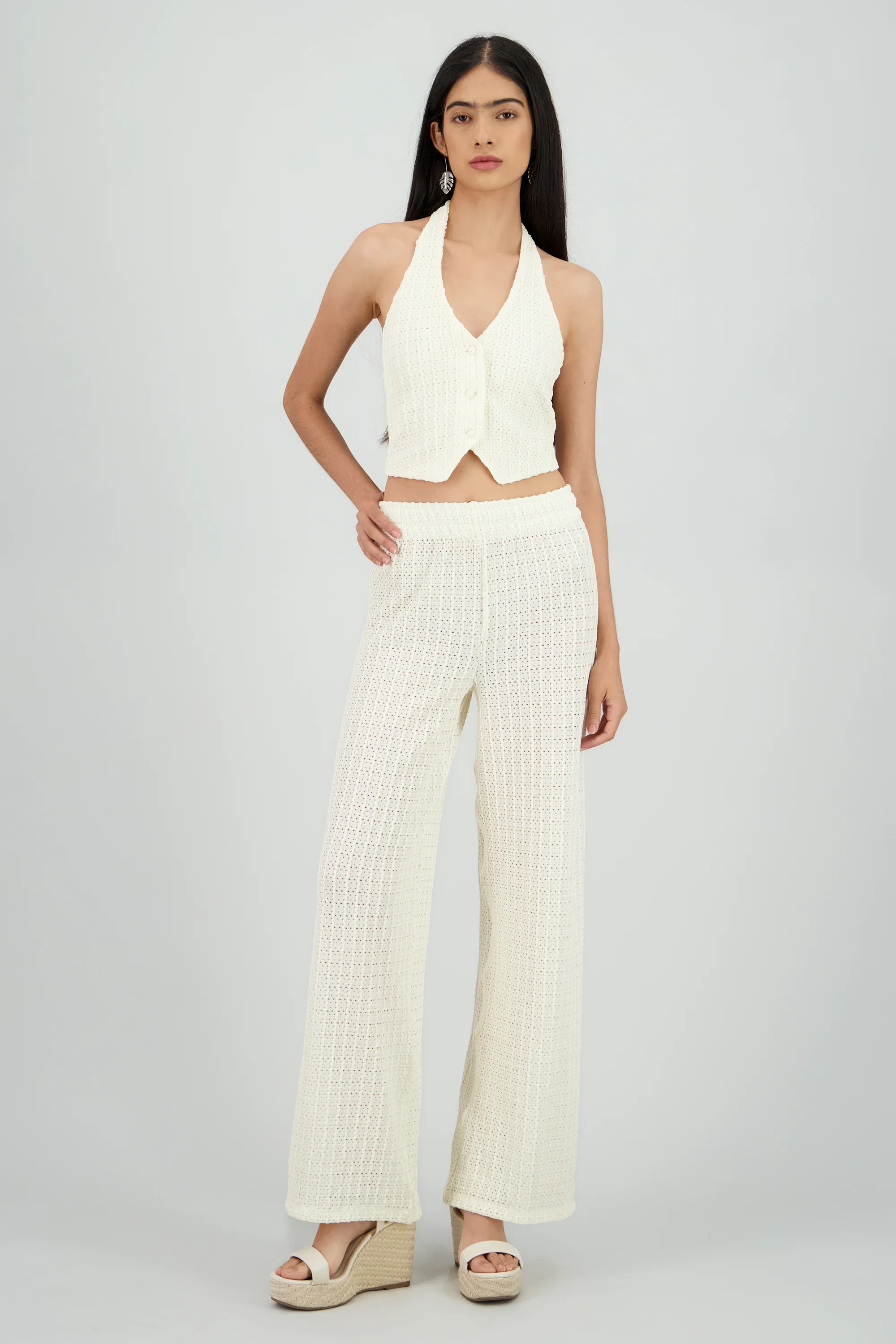 Pantalon textura recto resorte