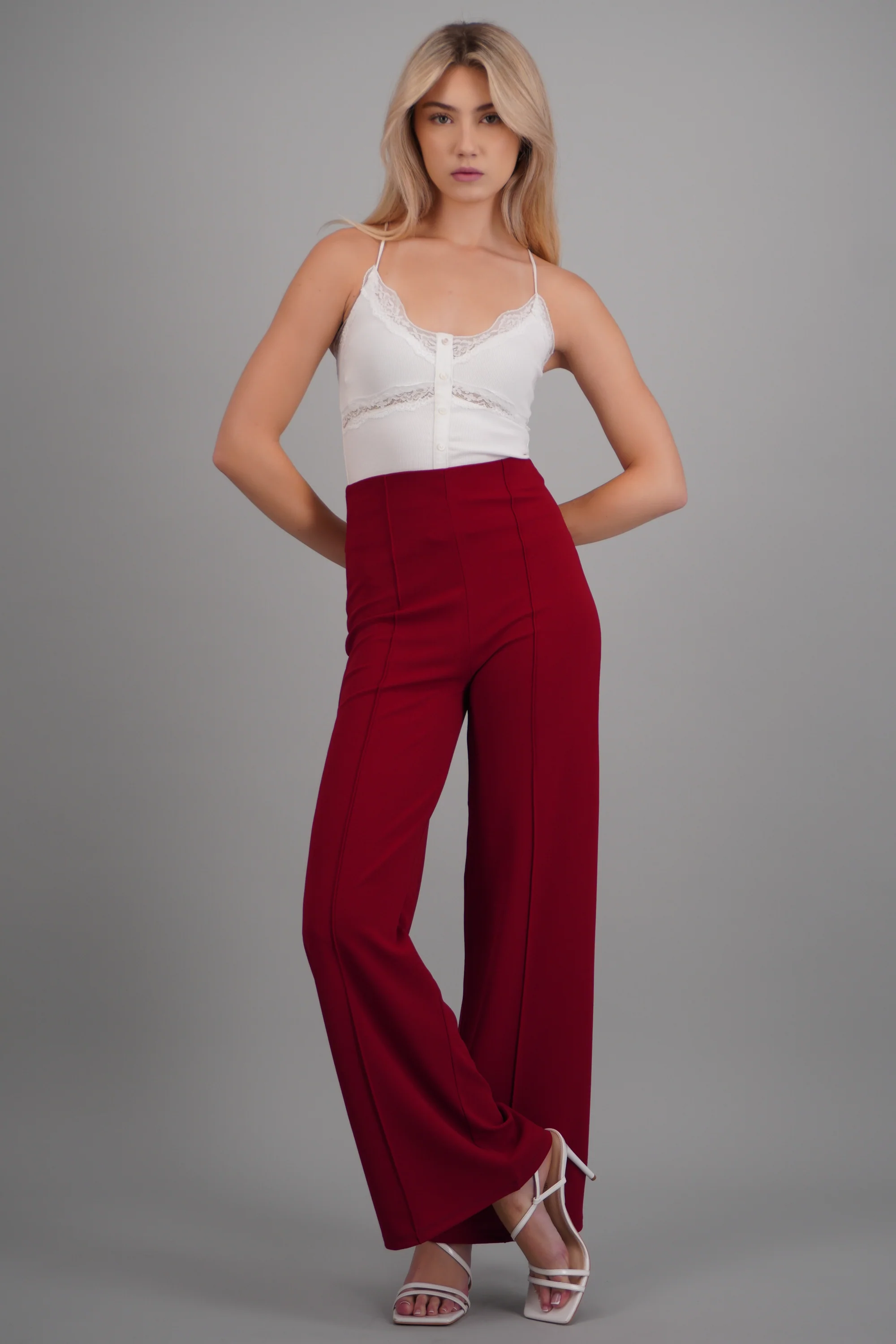 Pantalón Wide Leg Cintura Alta Costuras - Image 3