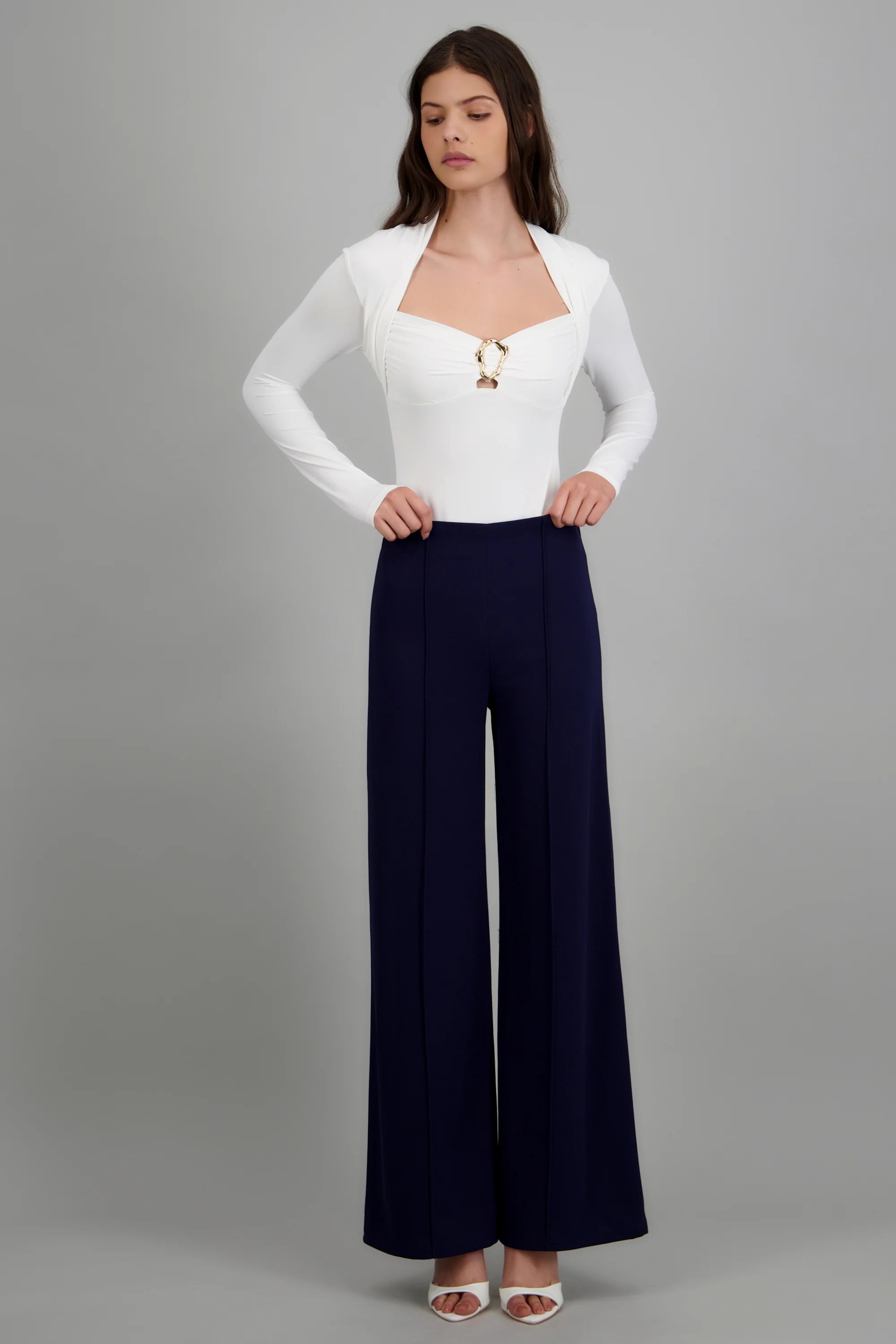 Pantalón Wide Leg Cintura Alta Costuras