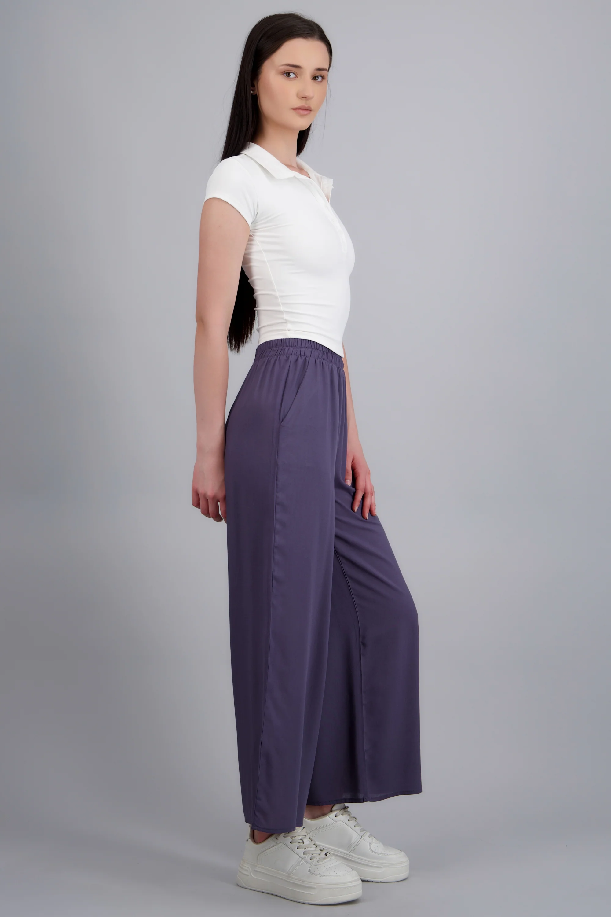 Pantalón Wide Leg Cintura Alta Fruncida - Image 2