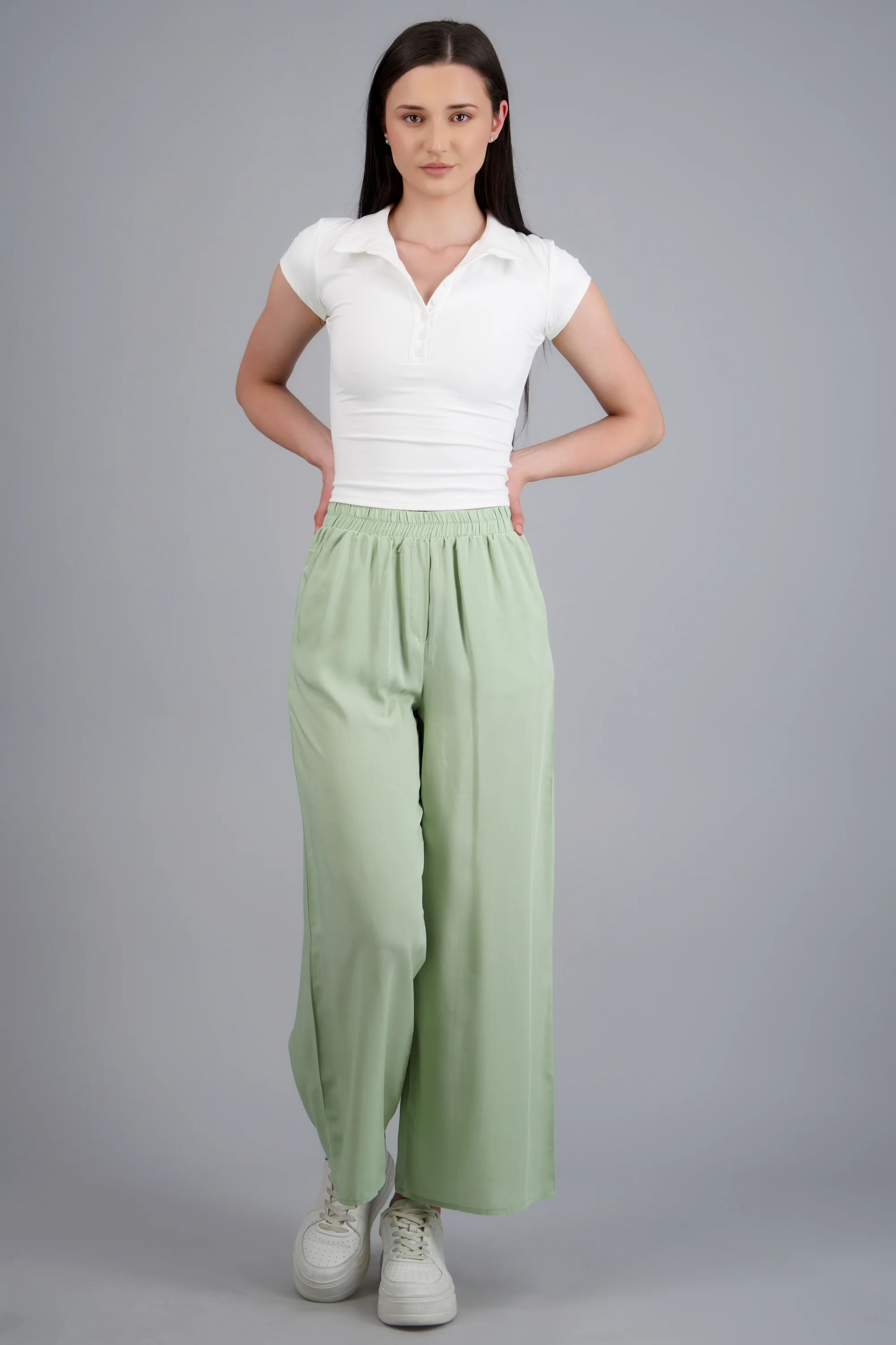 Pantalón Wide Leg Cintura Alta Fruncida