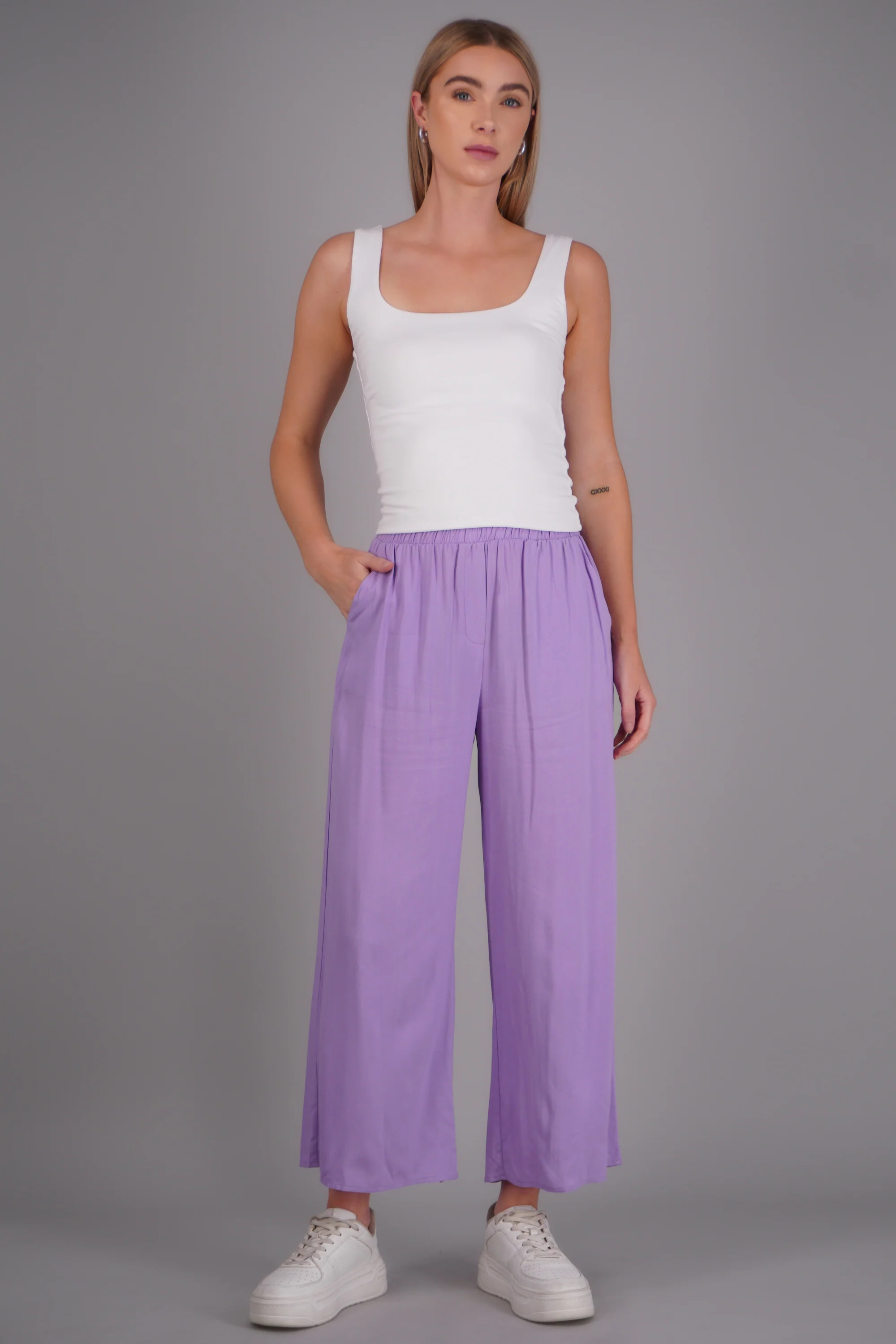 Pantalón Wide Leg Cintura Alta Fruncida