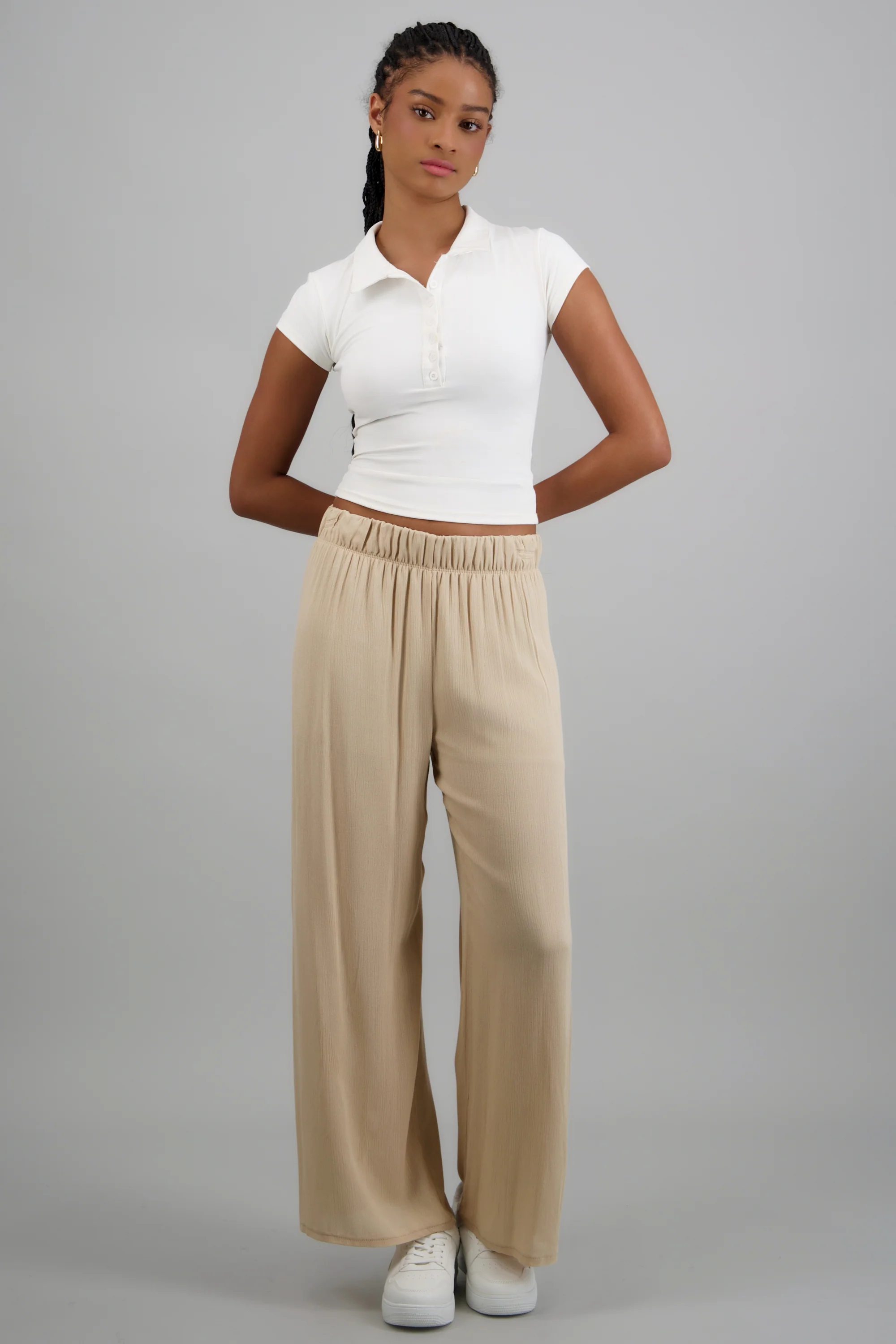 Pantalón wide leg cintura elástica