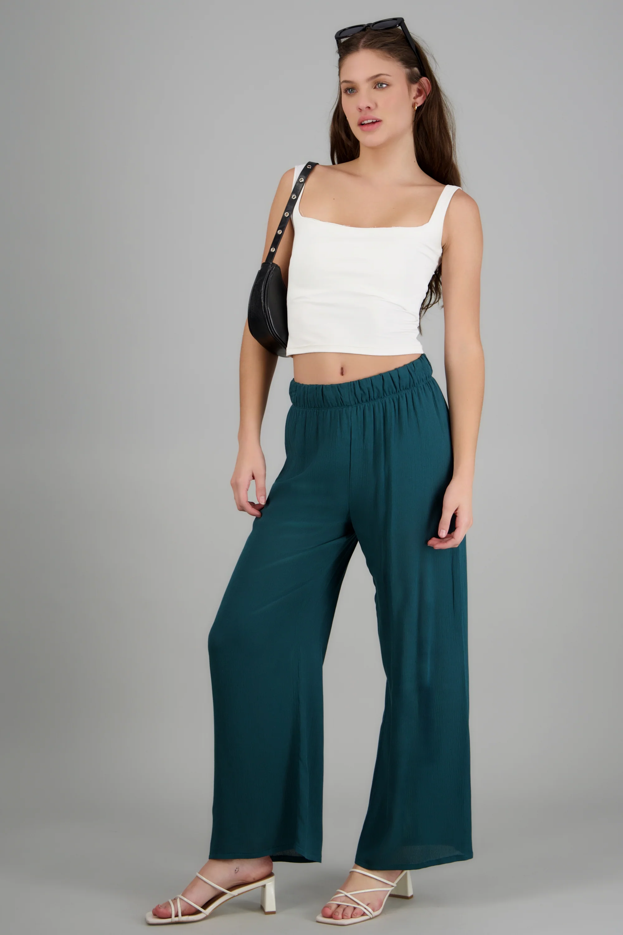 Pantalón wide leg cintura elástica