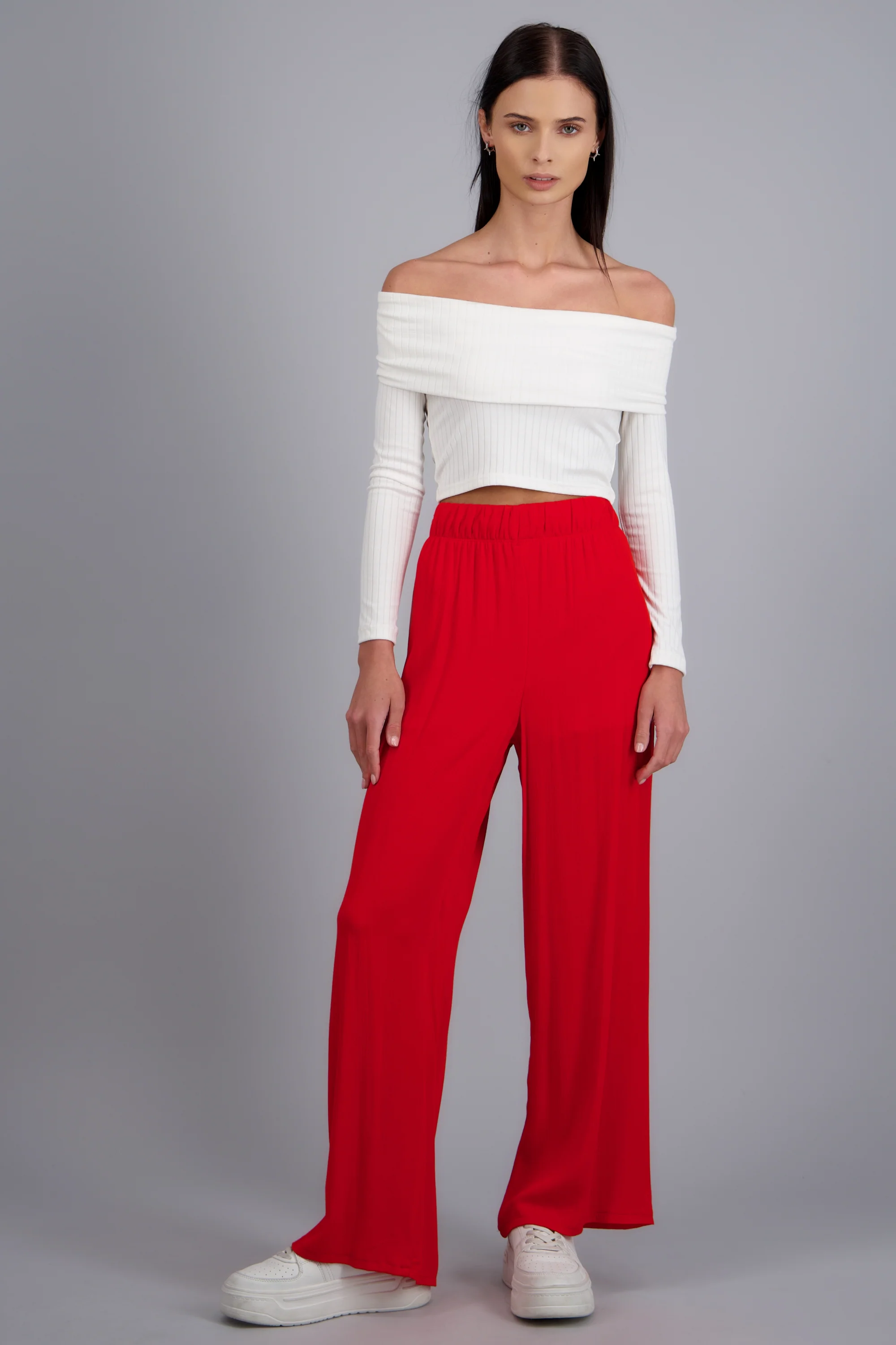 Pantalón wide leg cintura elástica