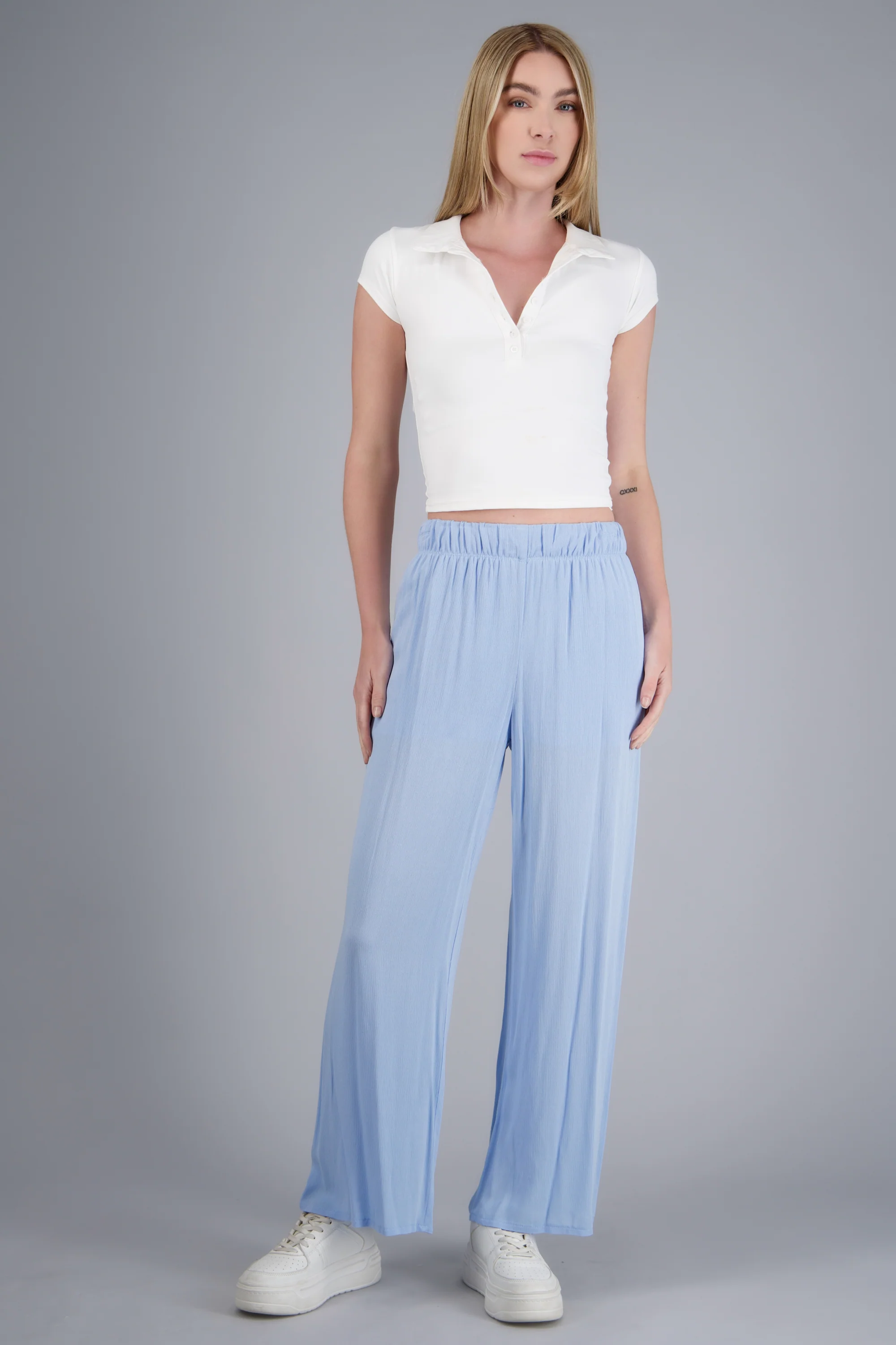 Pantalón wide leg cintura elástica