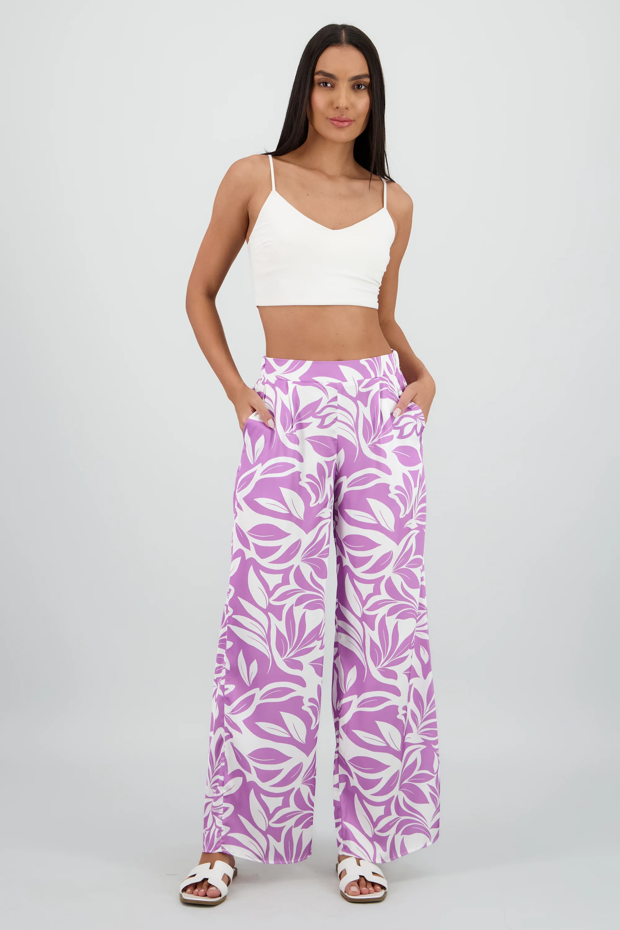 Pantalon wide leg satin estampado flores