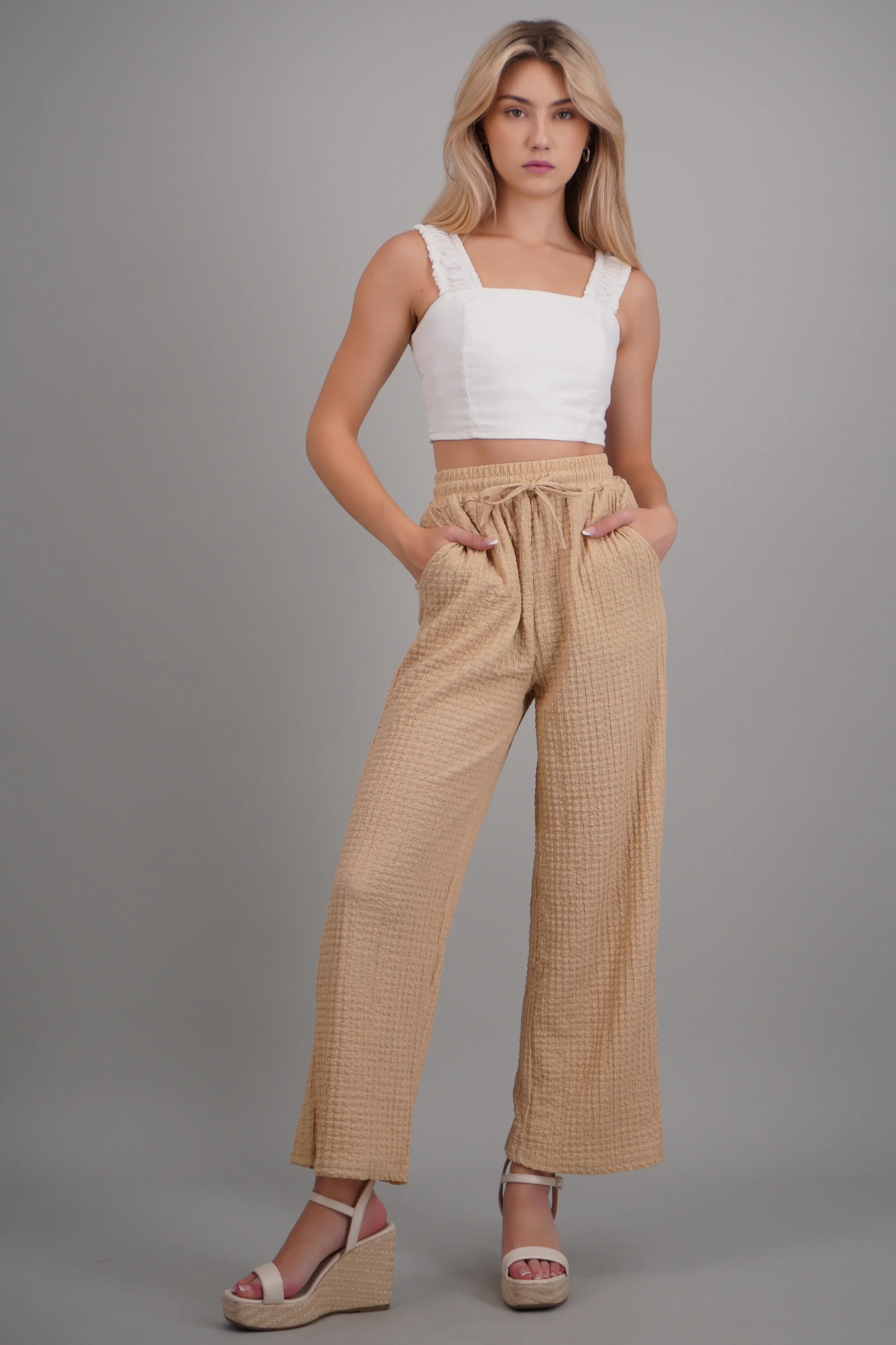 Pantalon wide leg textura