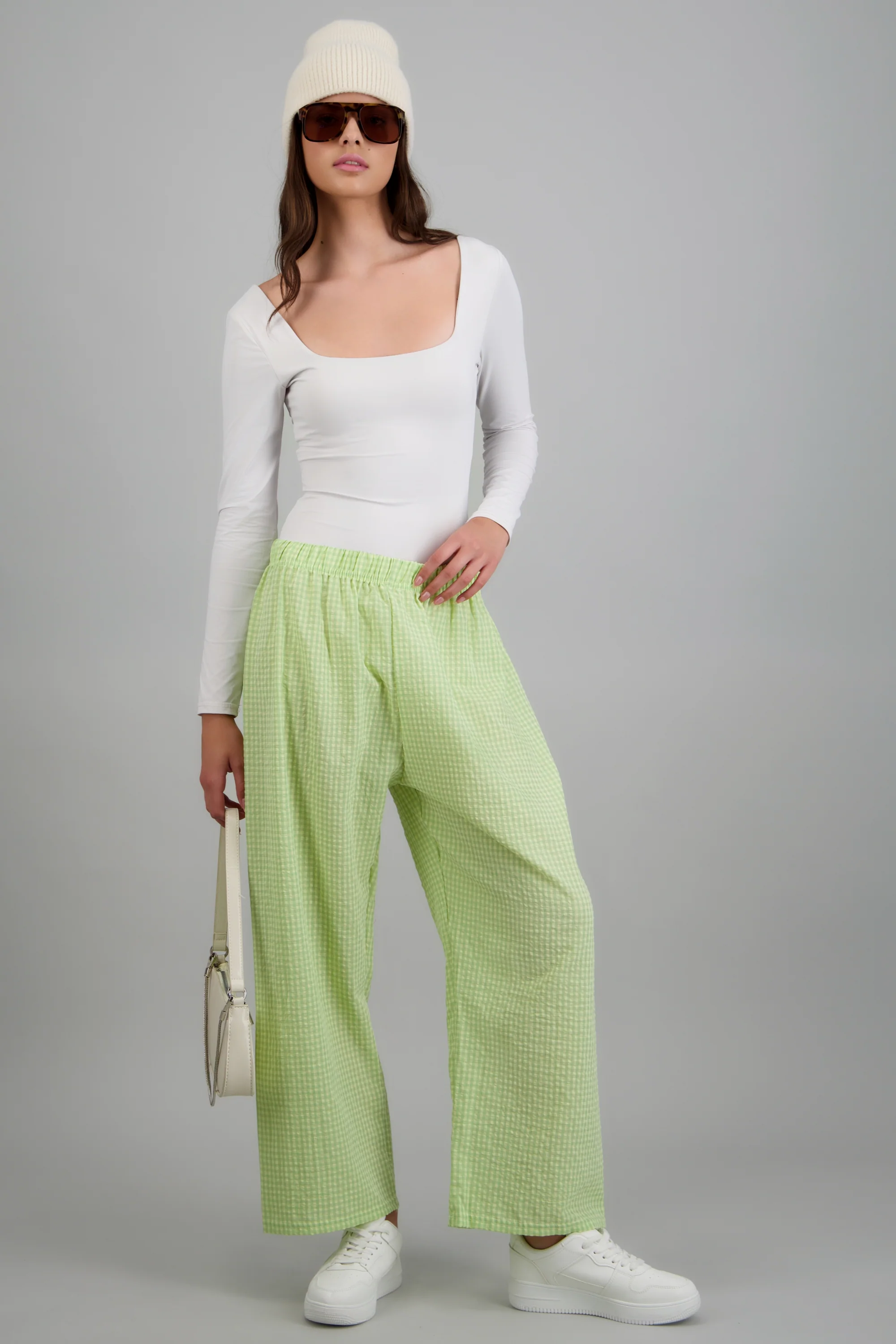 Pantalones mini cuadros pierna amplia - Image 2