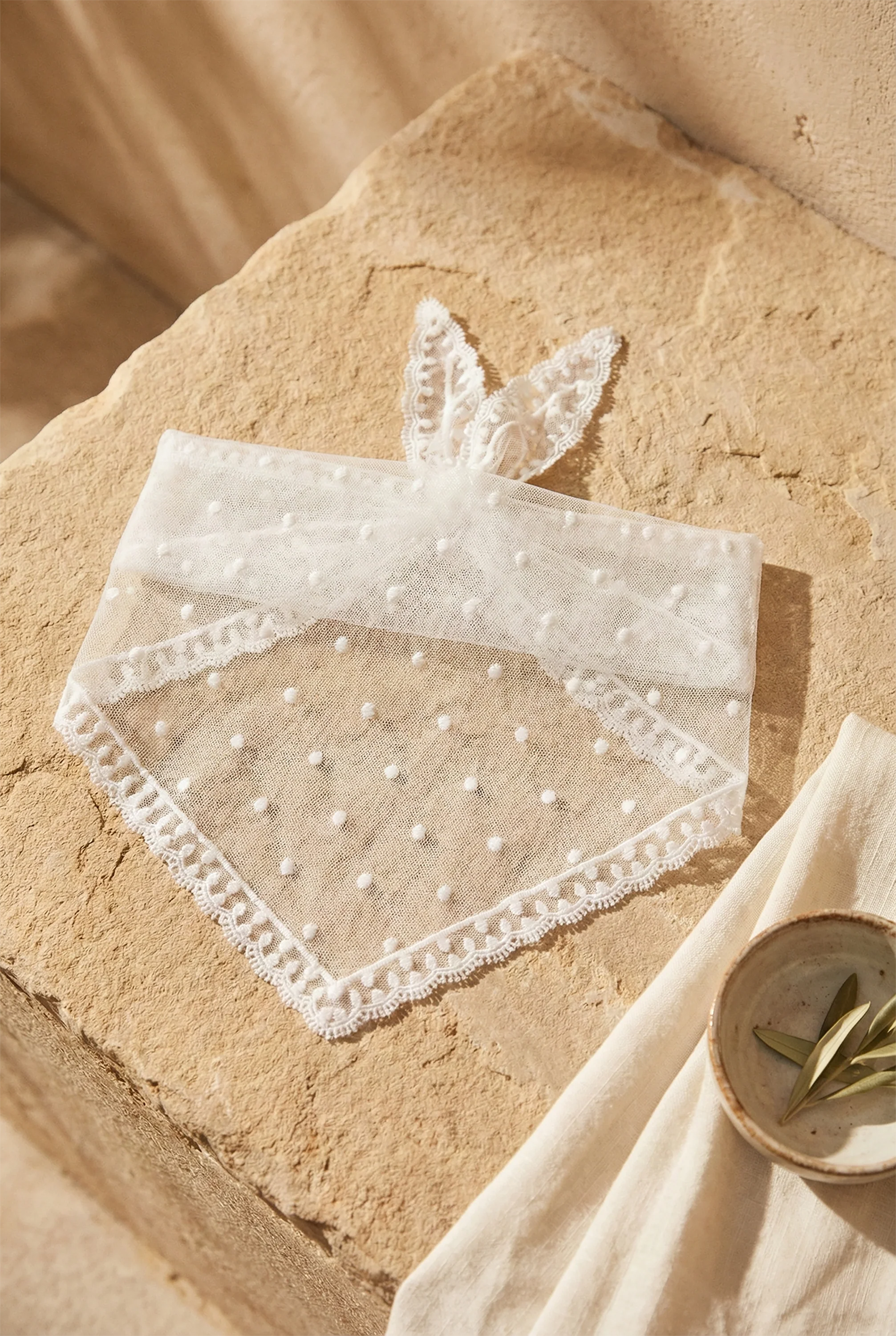 Pañuelo organza puntos bordados