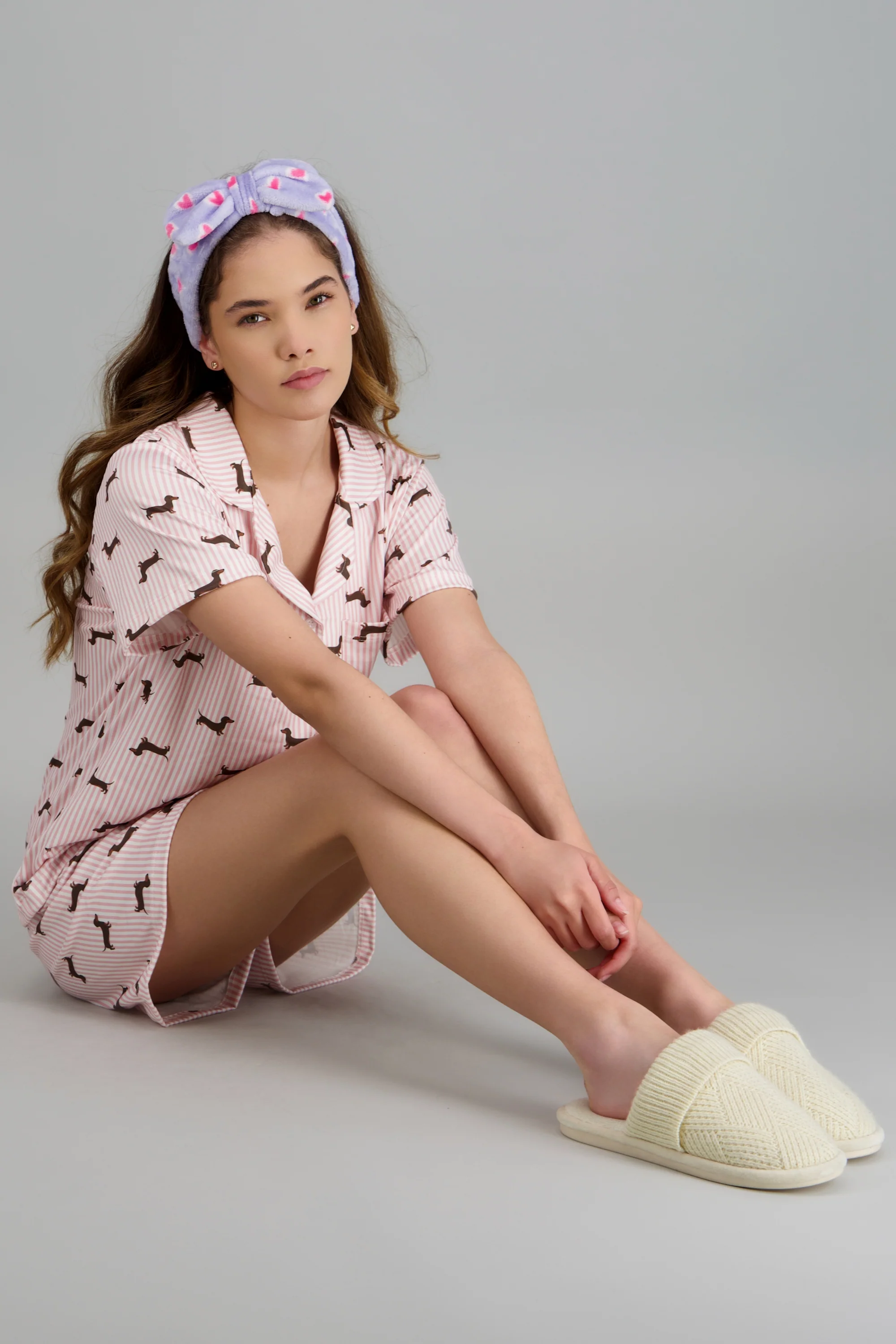 Pijama camisera short estampado perritos