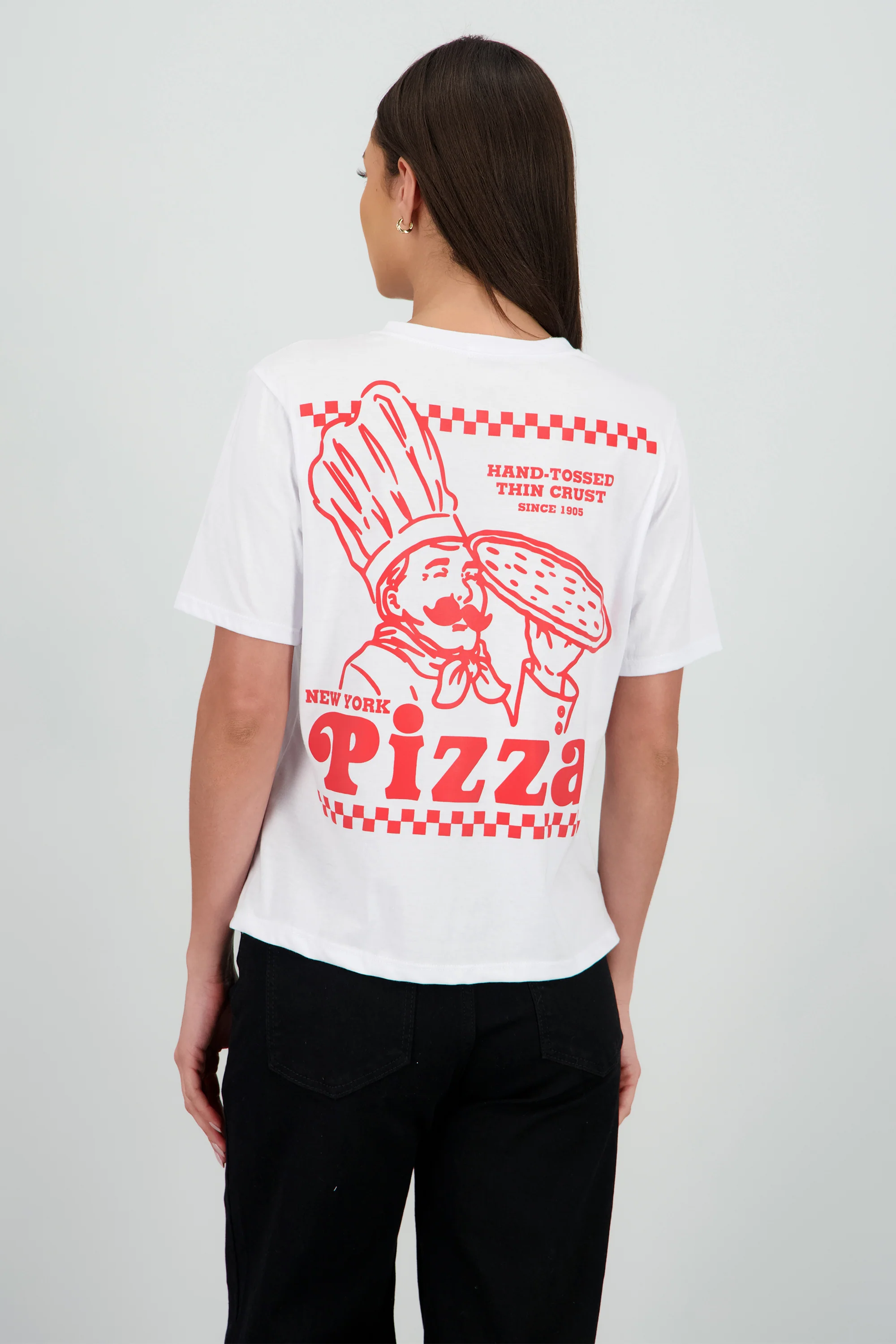 Playera oversized estampado pizza retro