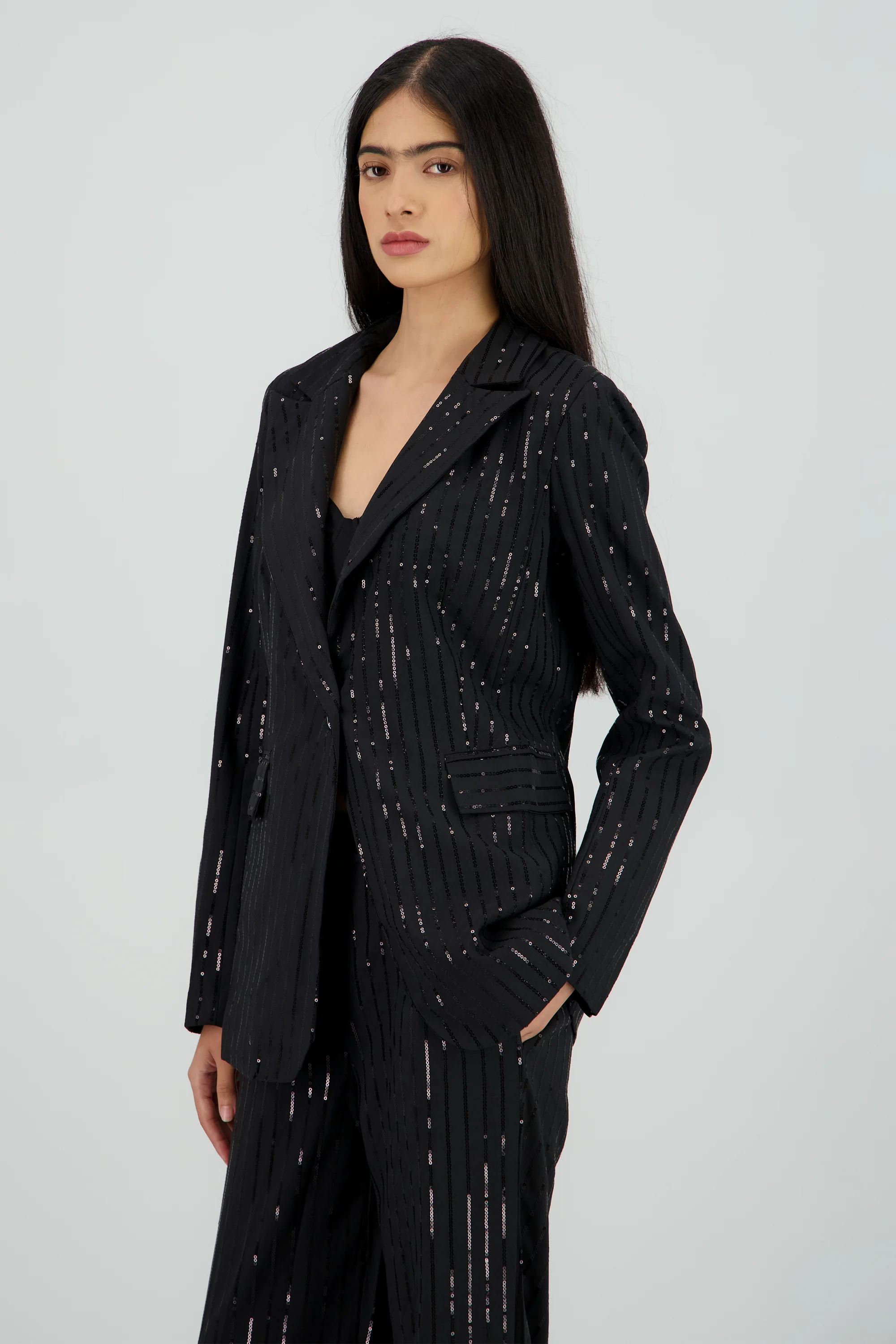 Saco ajustado con rayas de brillos - Image 3