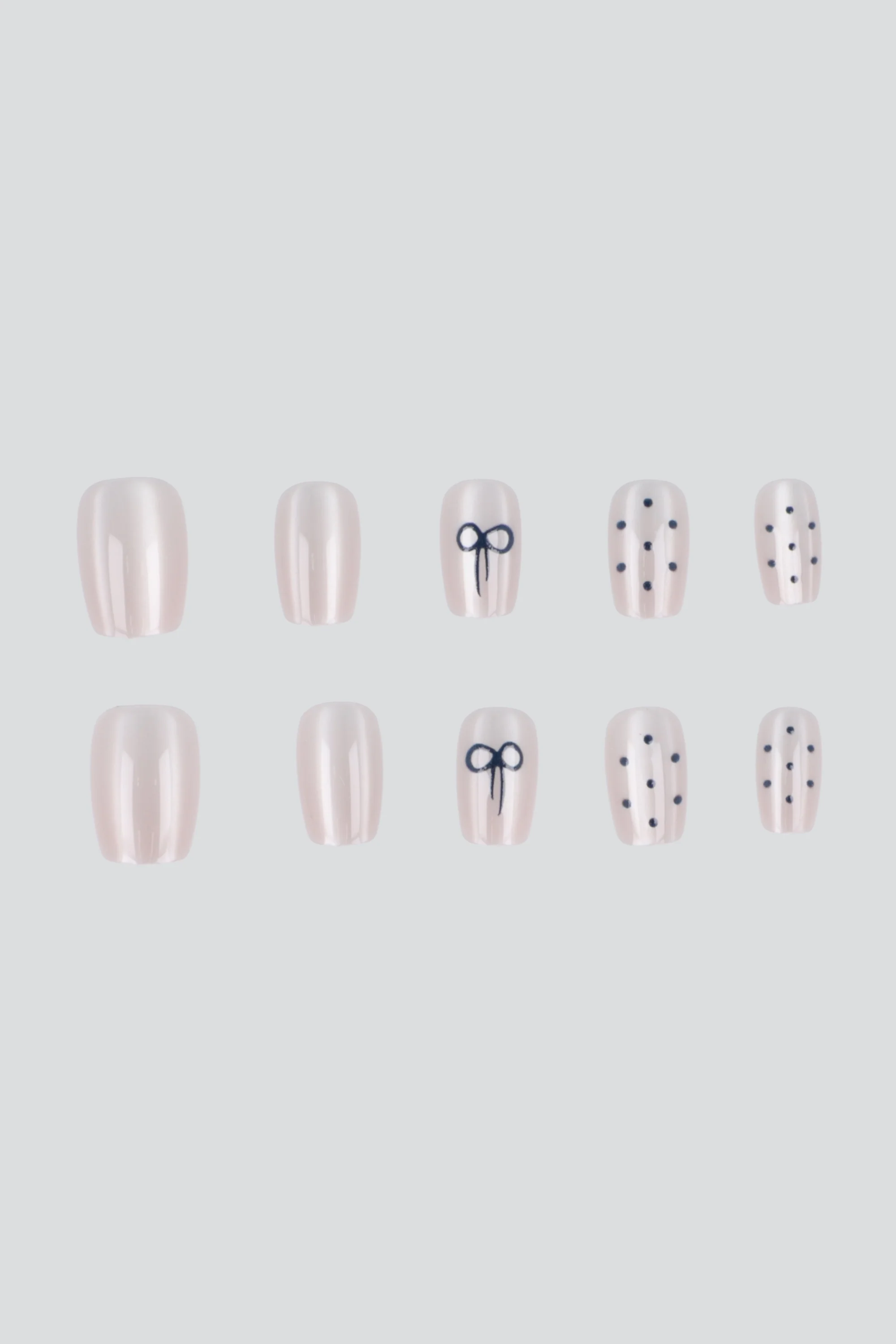 Set 10 uñas polka dots moño ojo de gato
