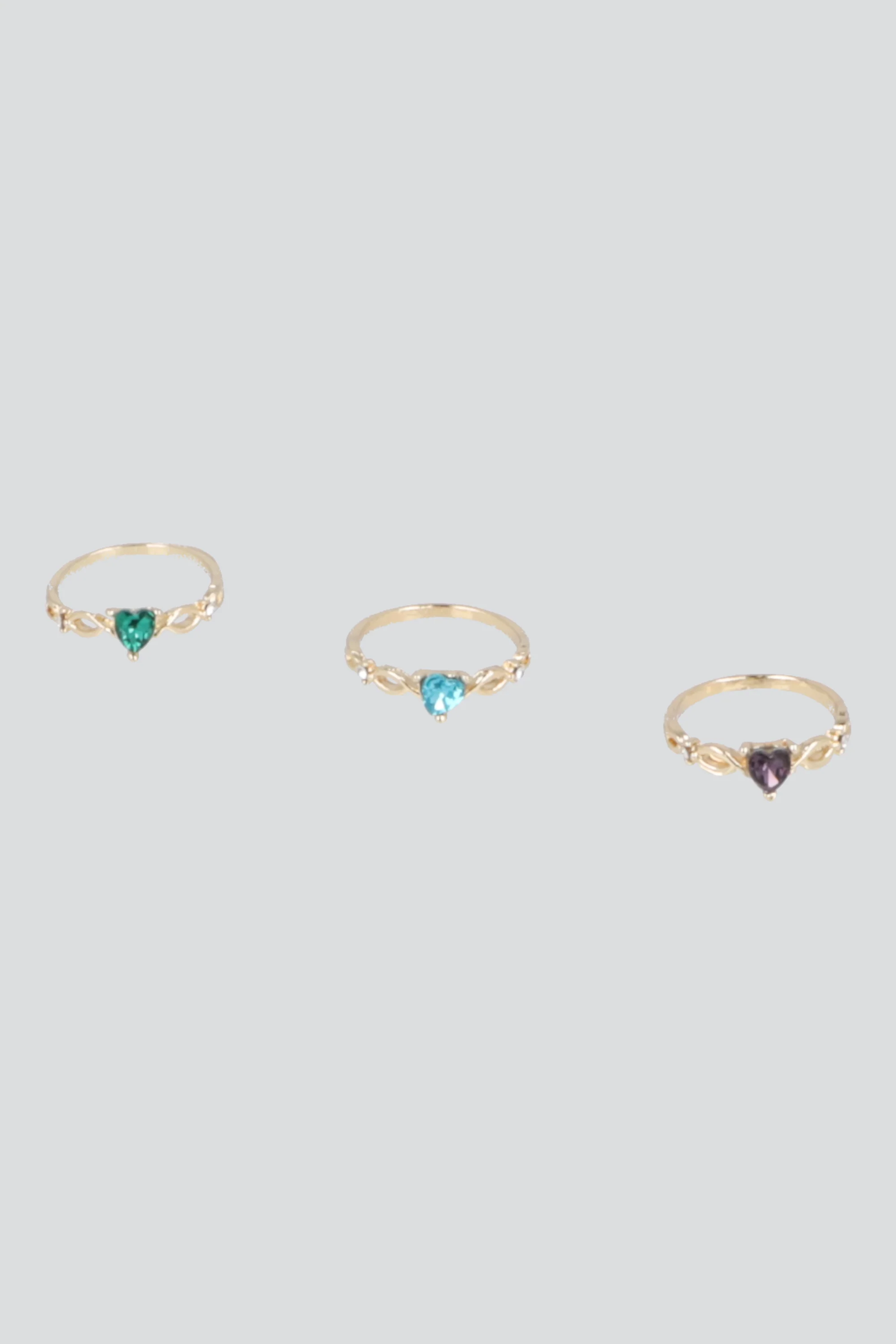 Set 3 anillos piedras corazón