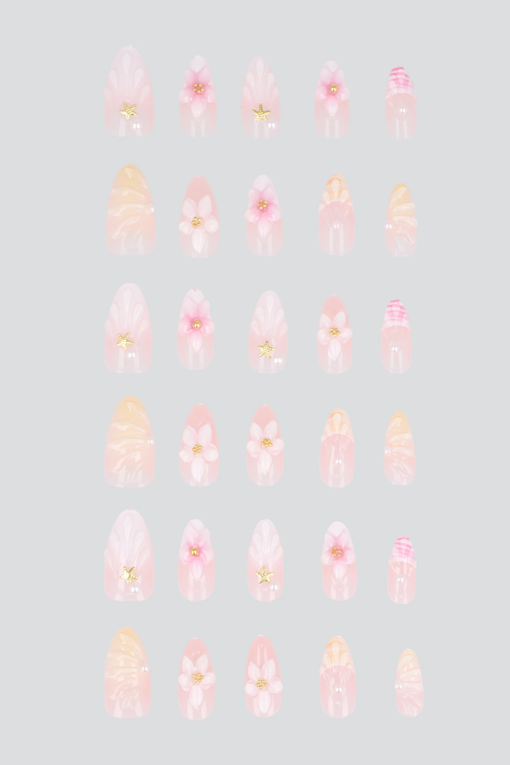 Set 30 uñas flor 3D olas concha