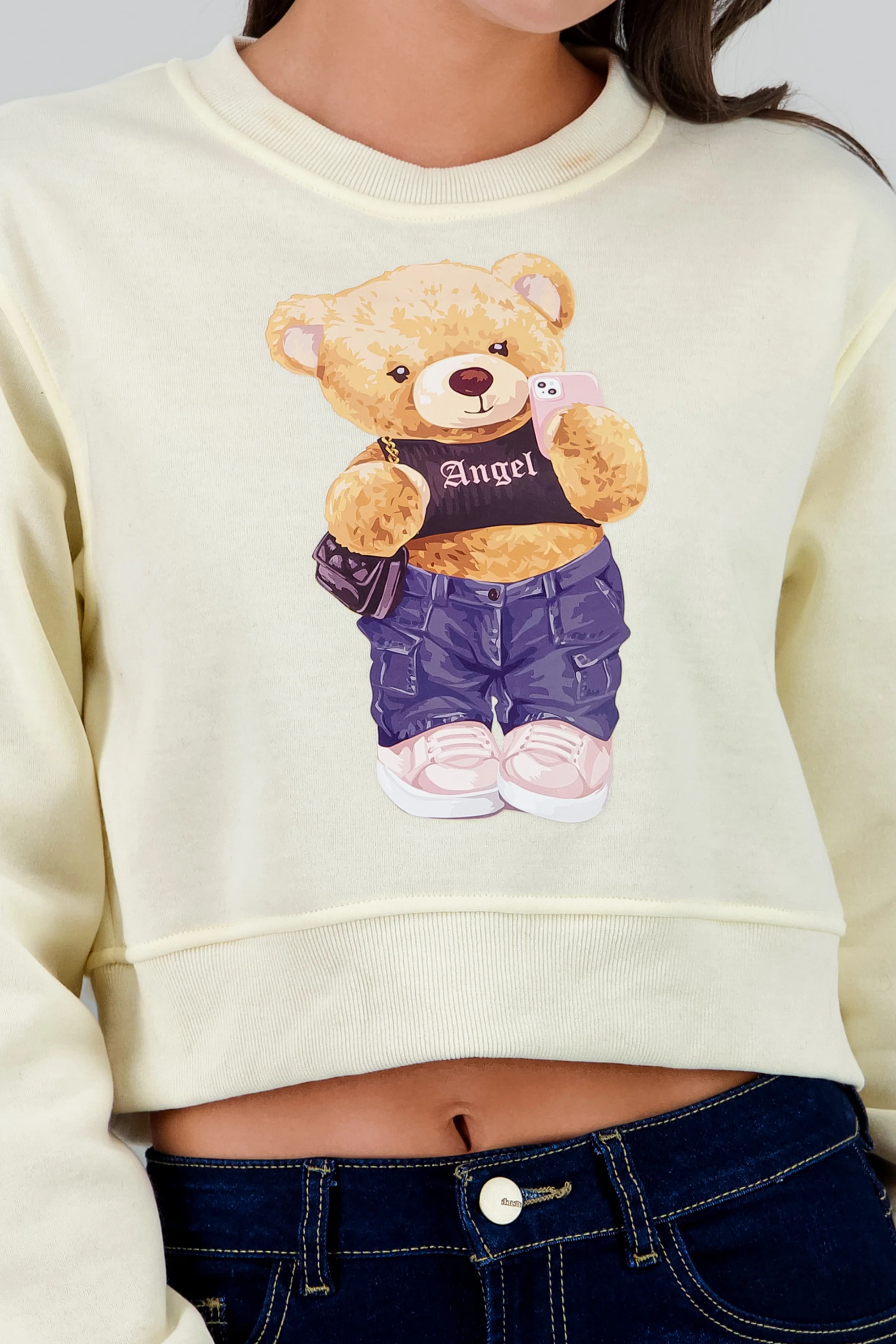 Sudadera crop estampado oso - Image 5