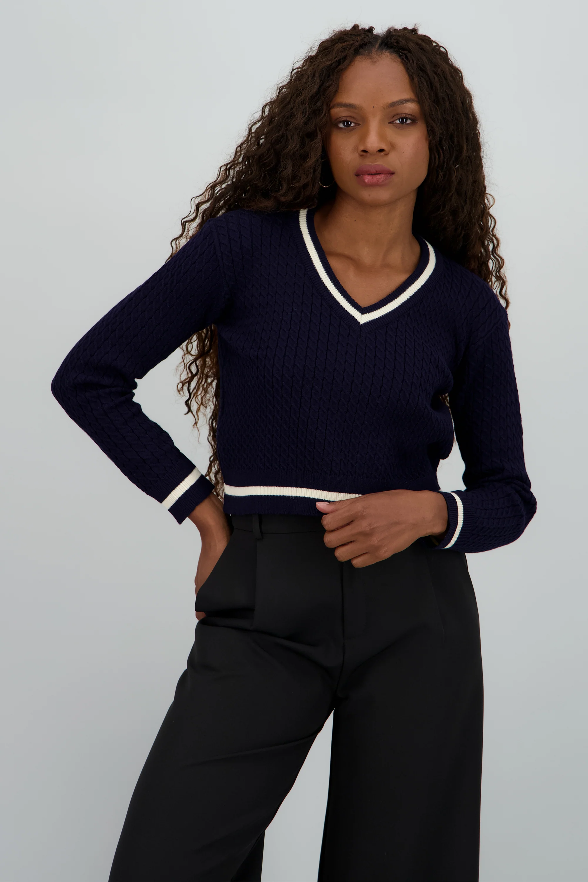 Sueter cardigan con contraste - Image 2