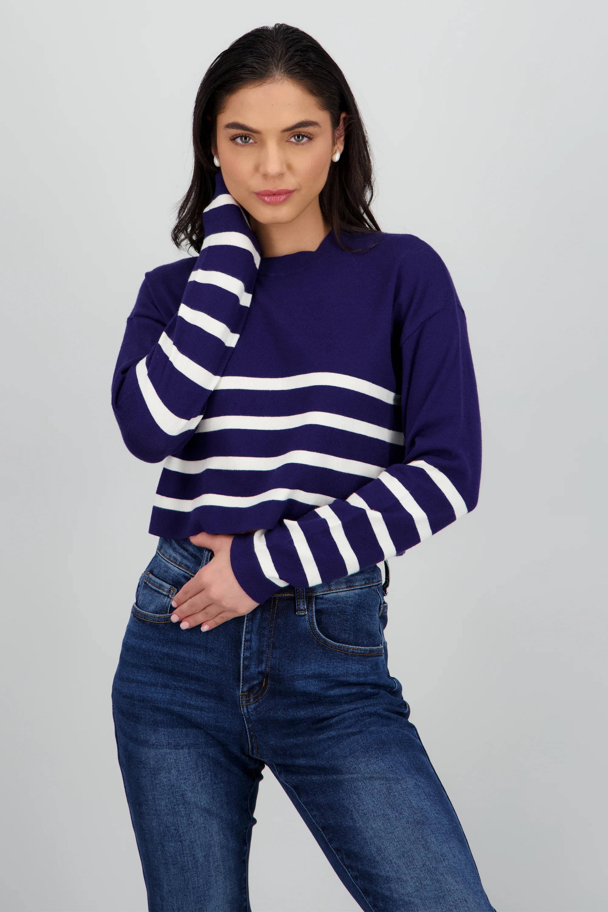 Sueter crop rayas cuello redondo - Image 2