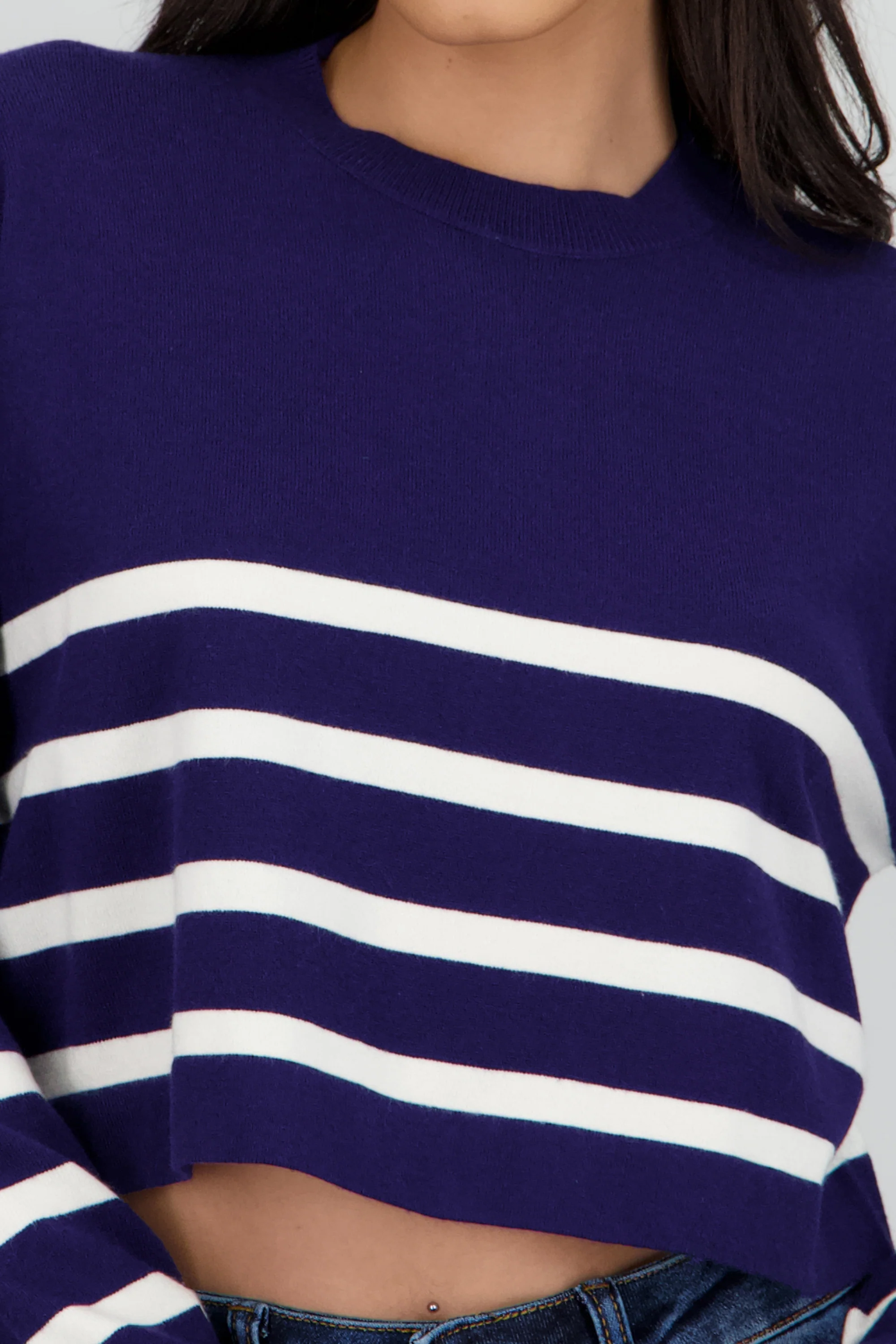 Sueter crop rayas cuello redondo - Image 5