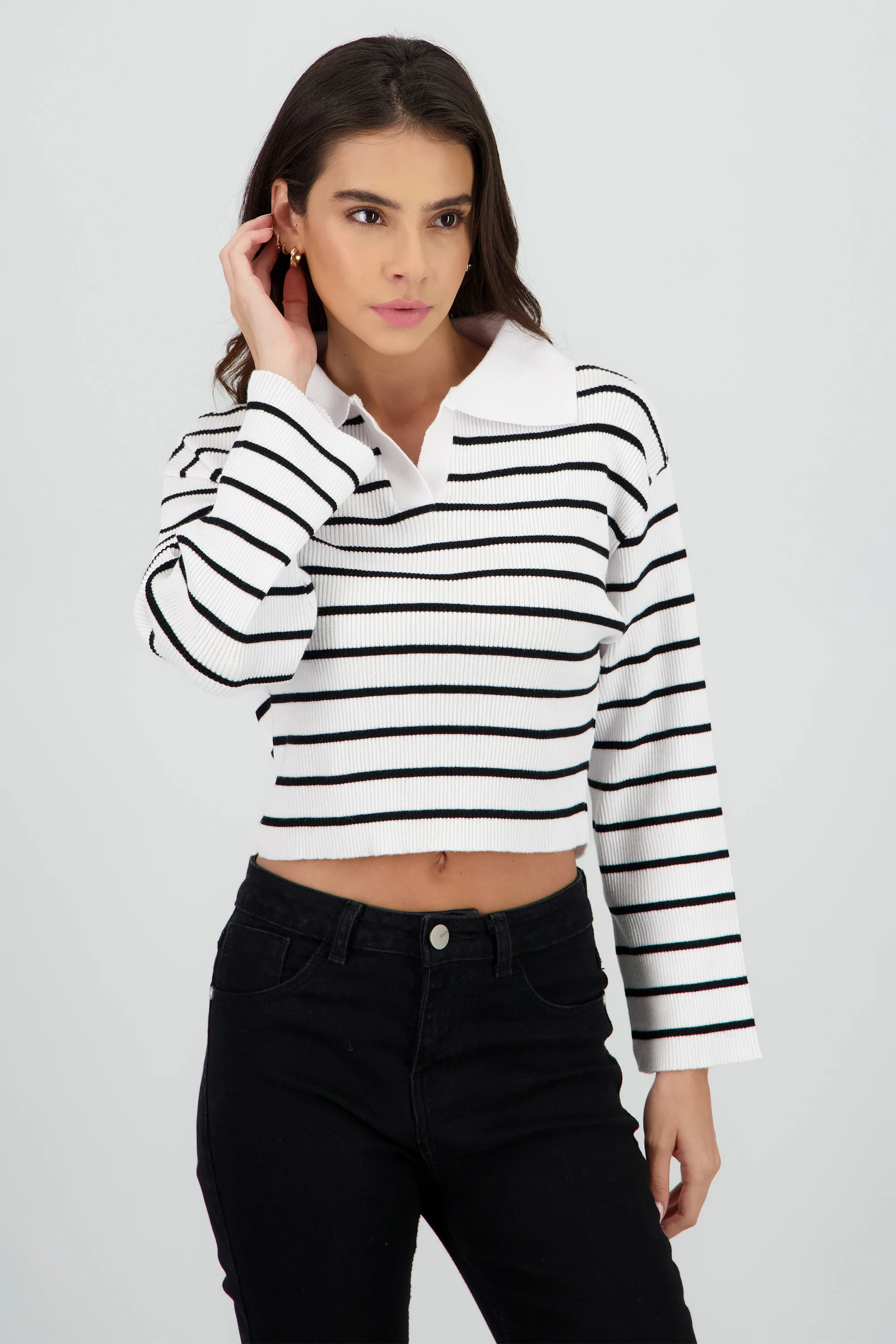 Sueter tejido cuello polo rayas - Image 2