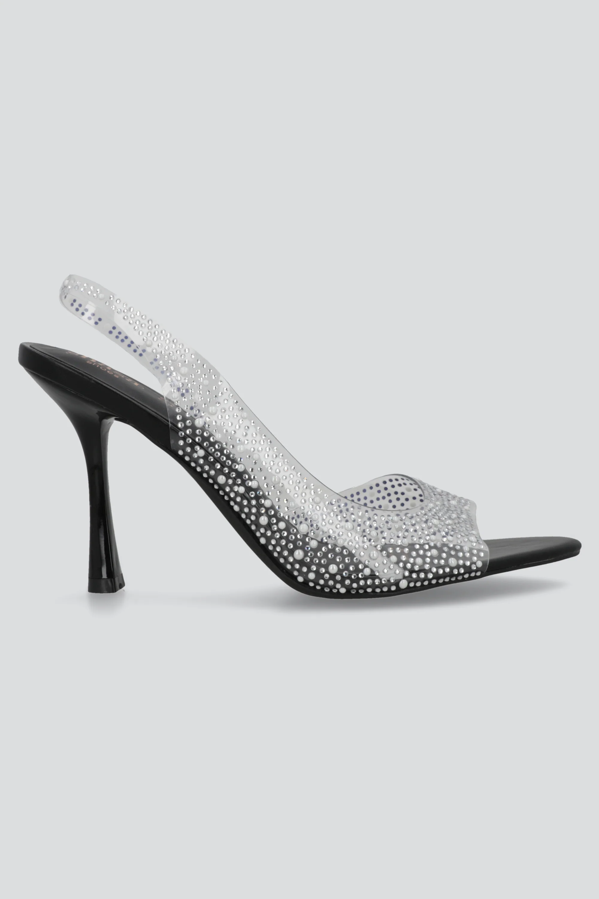 Tacón puntal peep toe transparente aplicaciones
