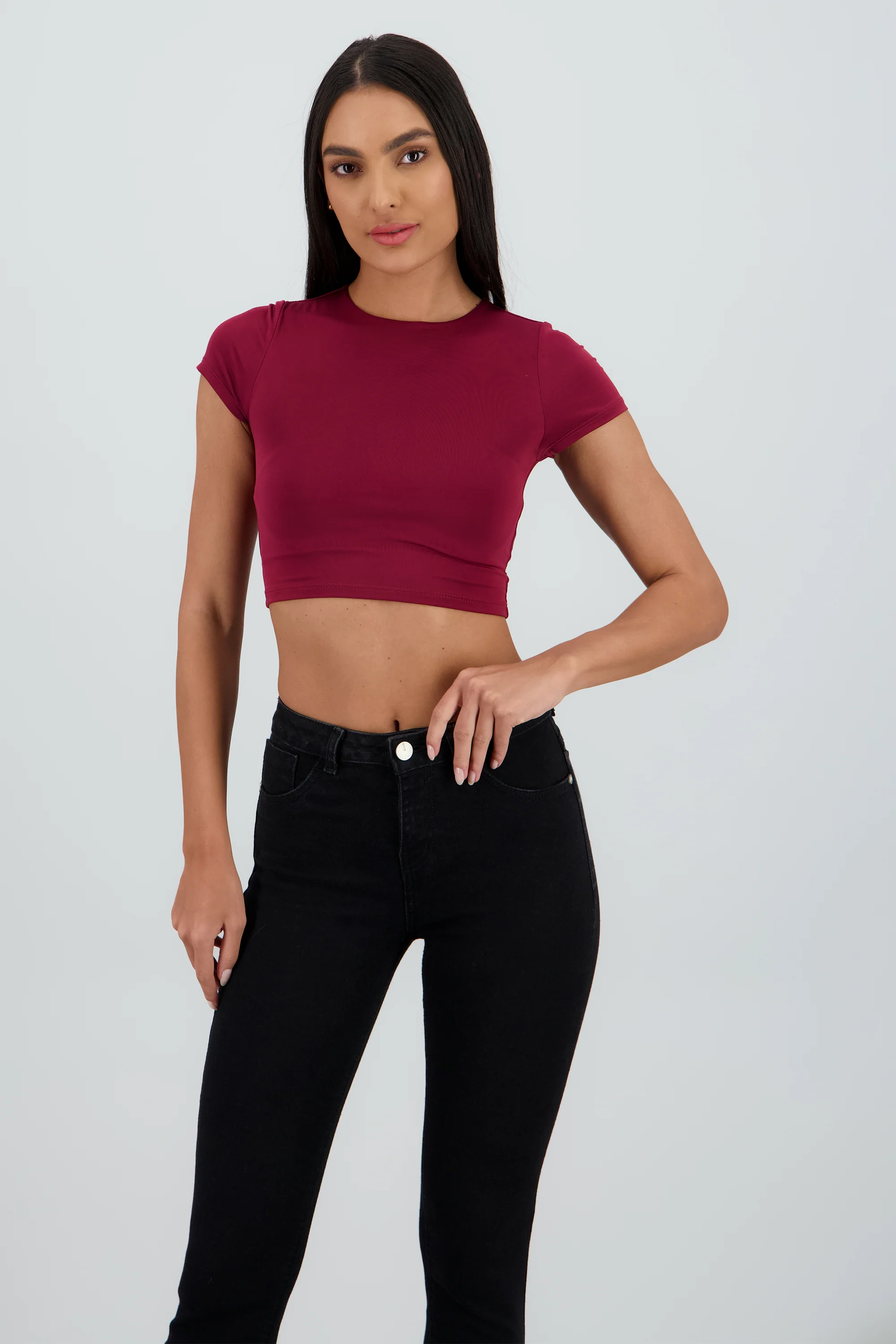 Top crop doble tela manga corta
