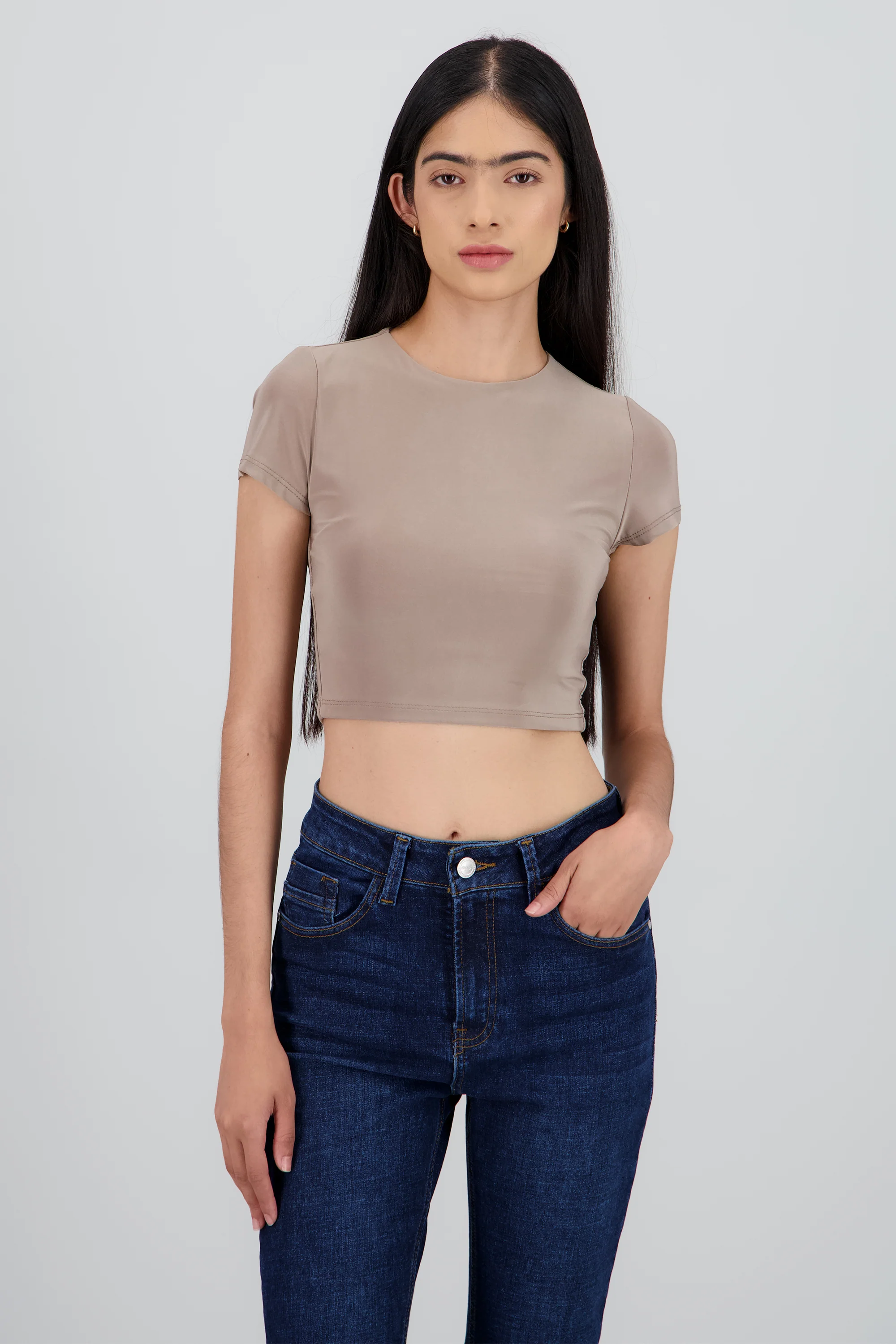 Top crop doble tela manga corta
