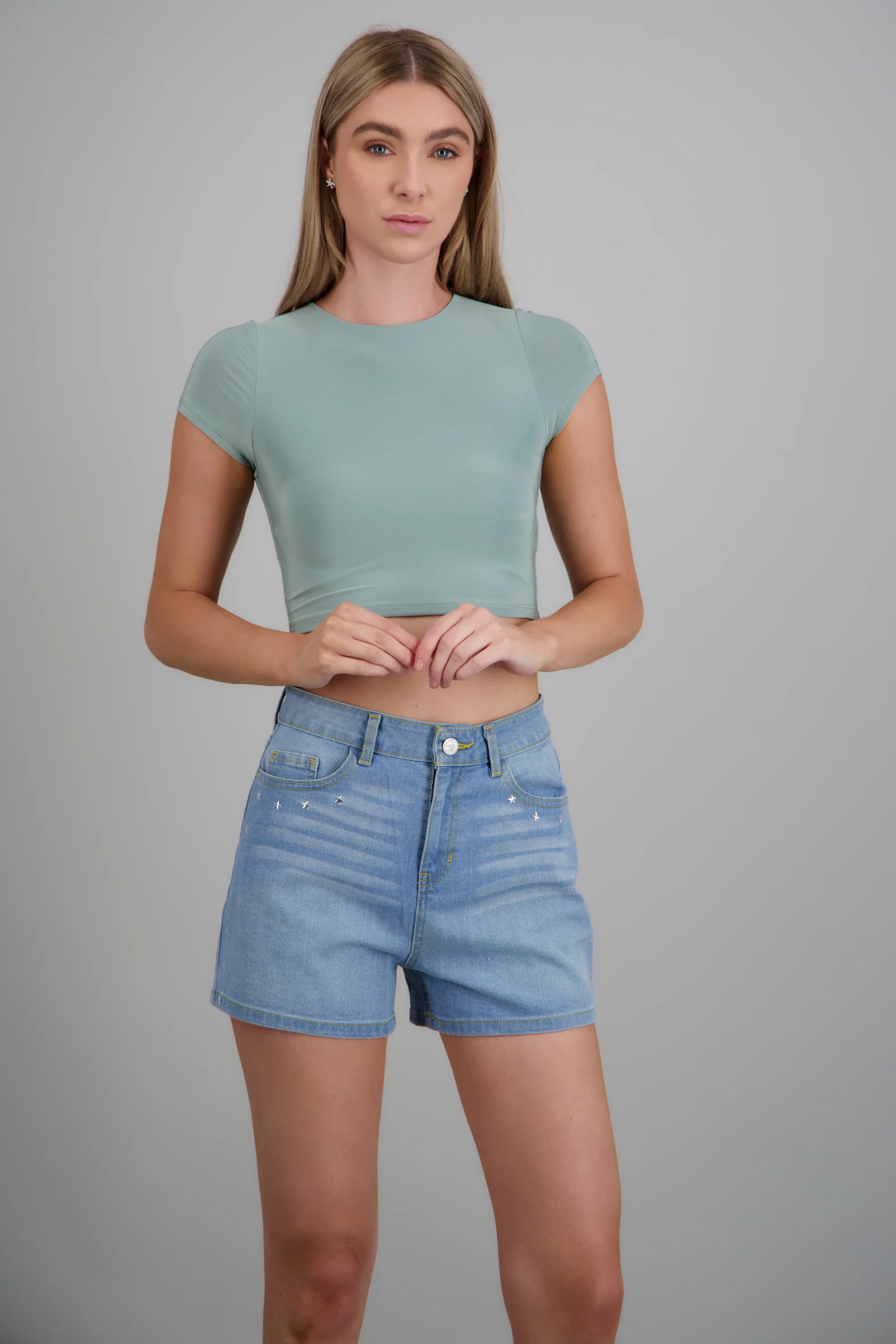 Top crop doble tela manga corta - Image 2