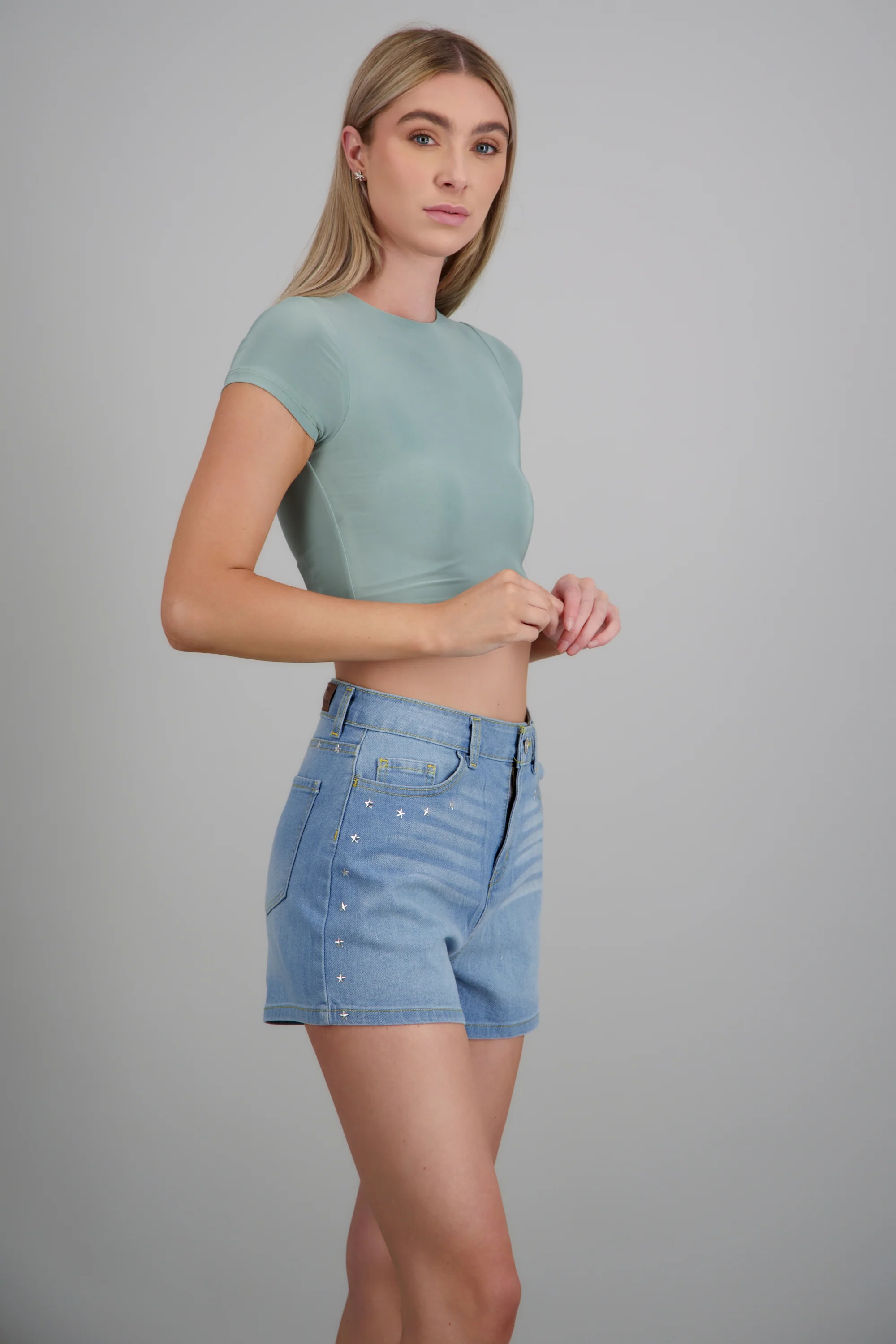 Top crop doble tela manga corta - Image 3
