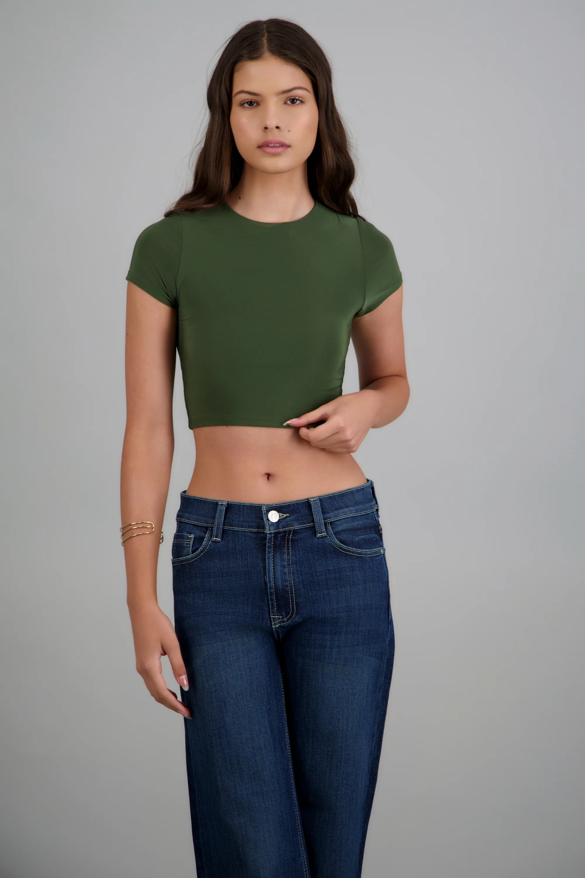Top crop doble tela manga corta