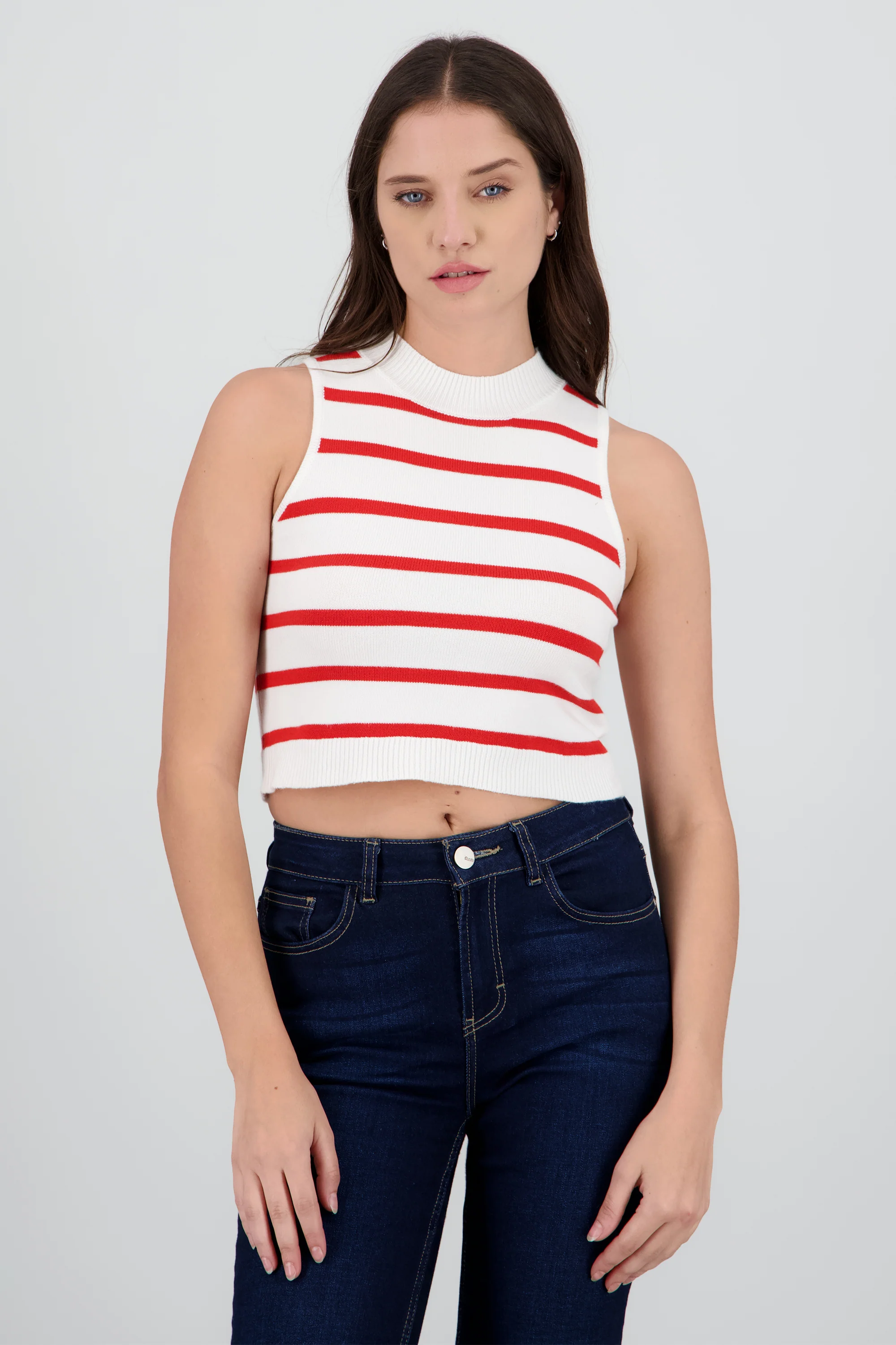 Top crop rayas cuello alto
