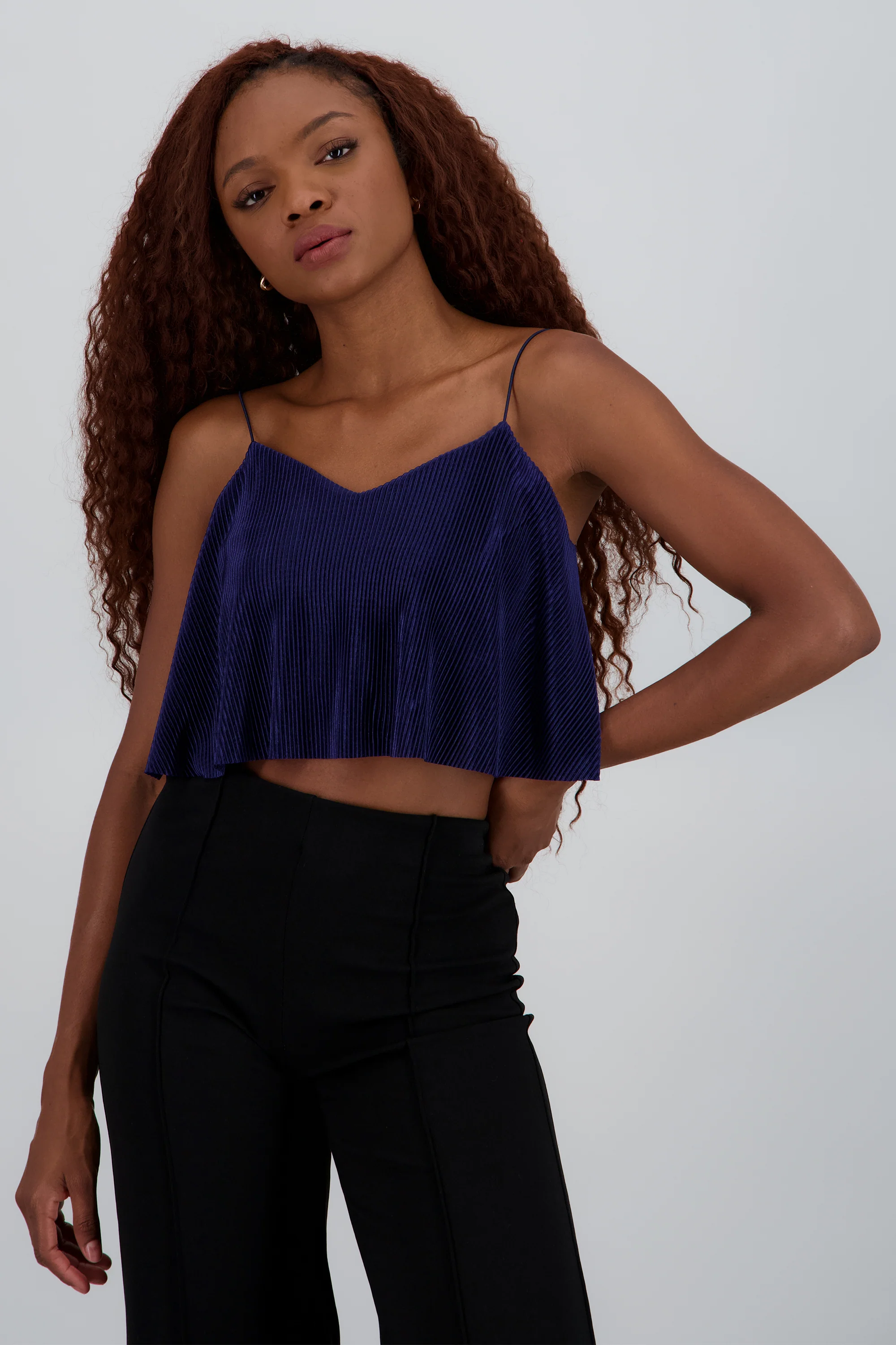 Top Crop Tejido Plisado Tirantes