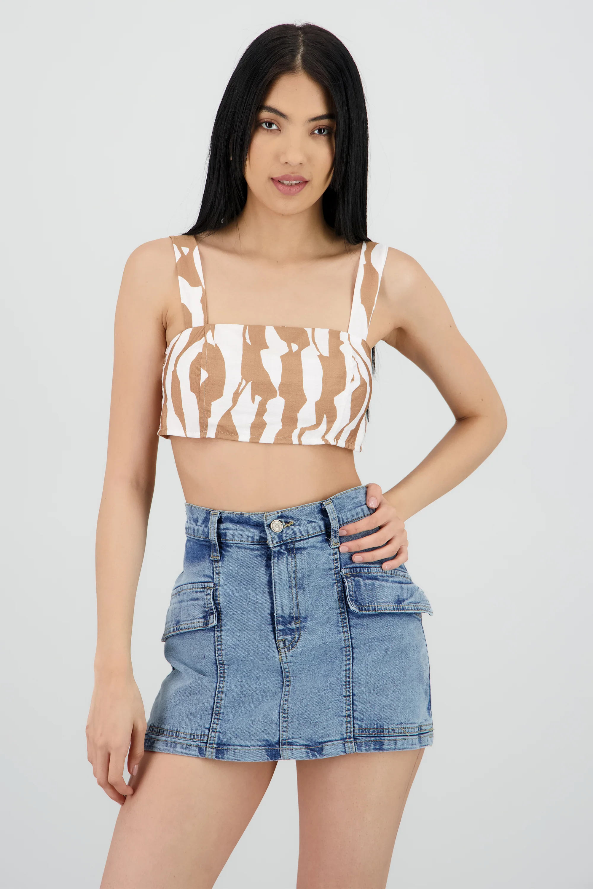 Top crop tirantes estampado grecas