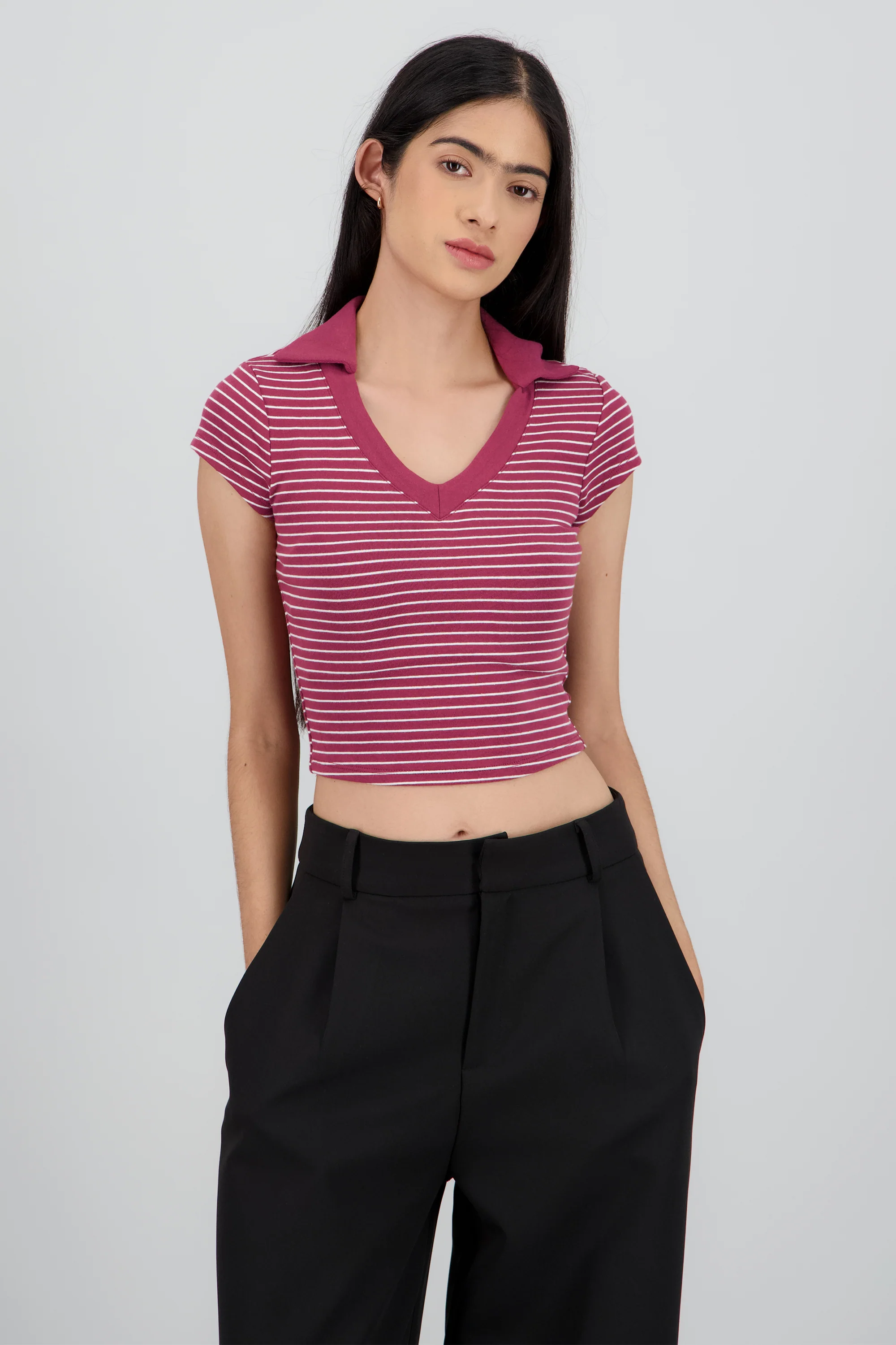 Top cuello camisero rayas