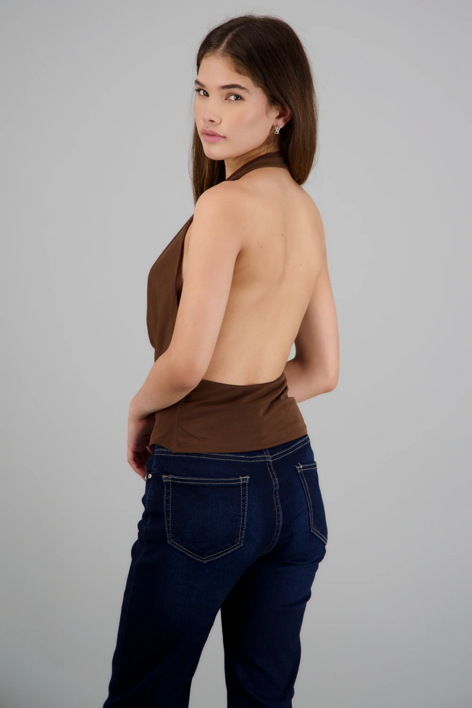 Top cuello cascada halter de mesh