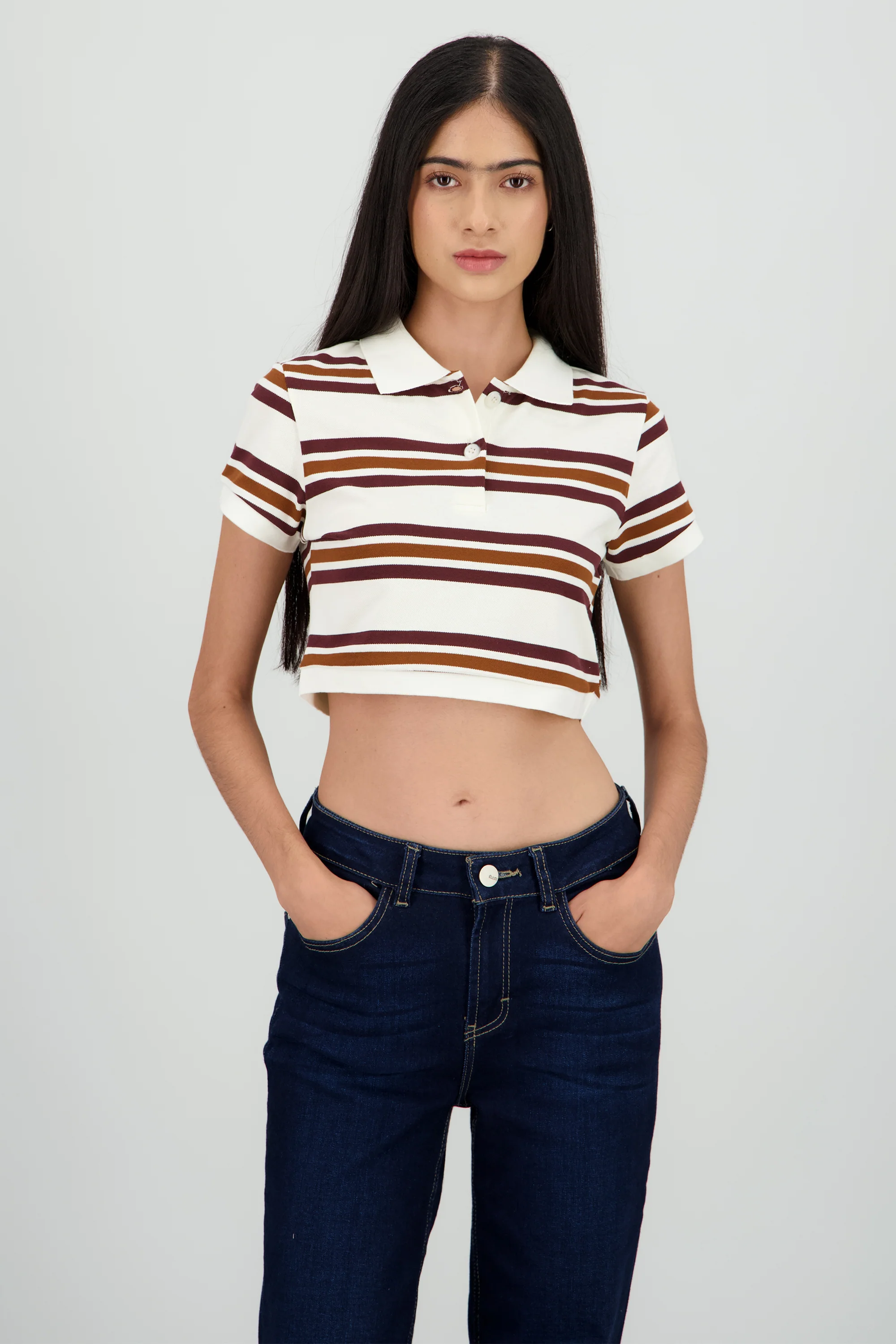 Top cuello polo rayas