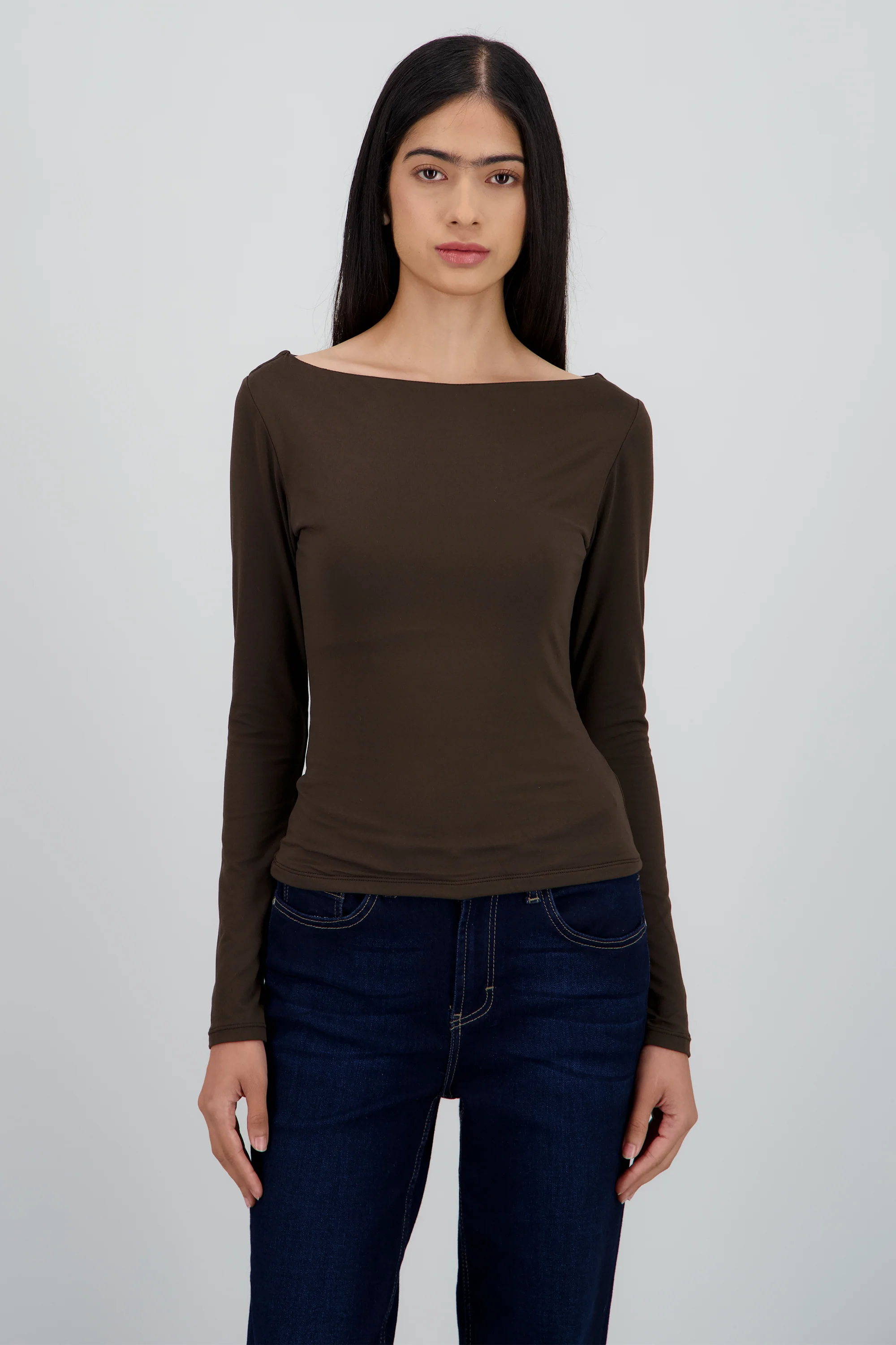 Top cuello recto manga larga