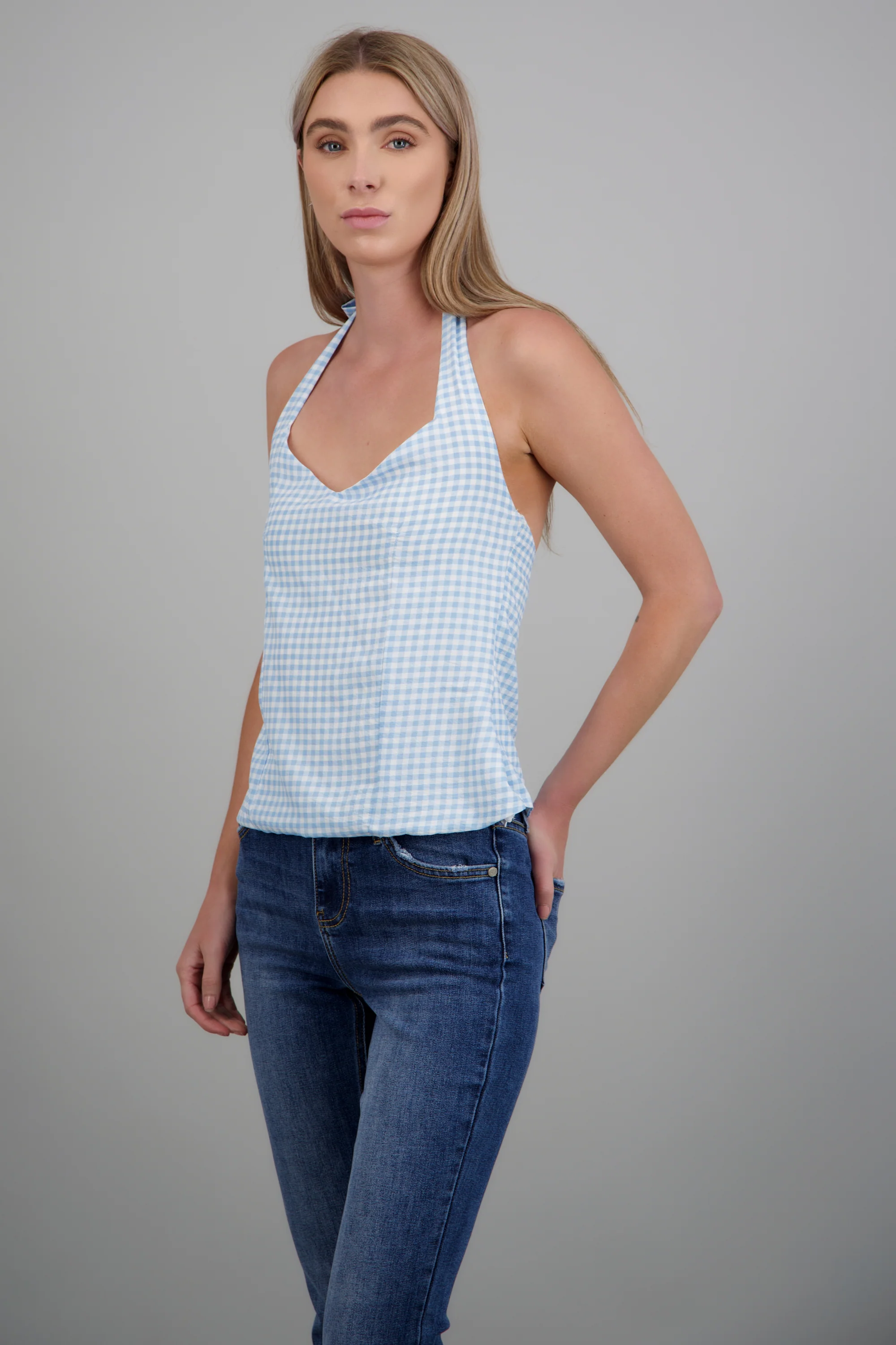 Top de cuadros halter con moño - Image 2