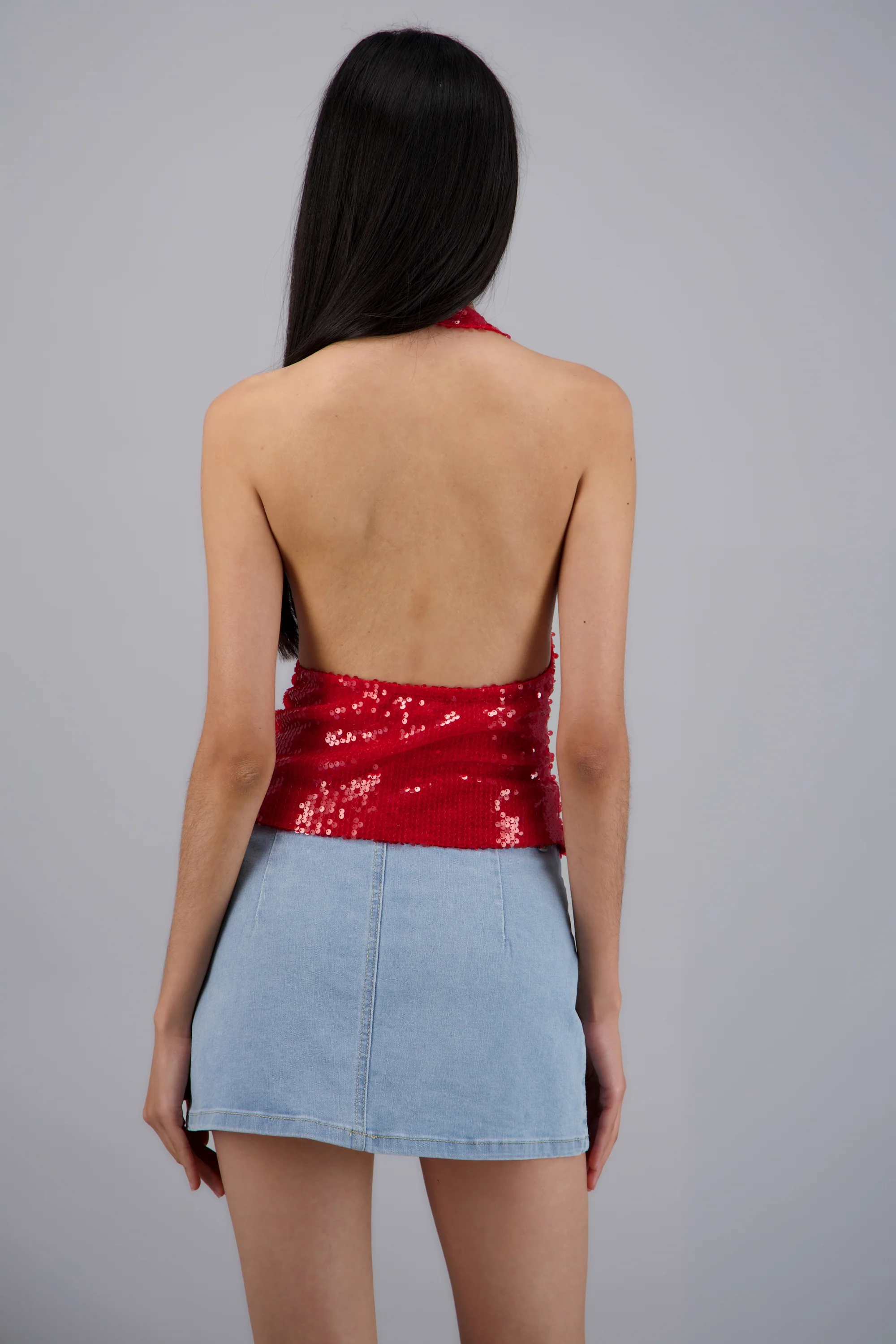 Top de lentejuela halter cuello cascada - Image 4