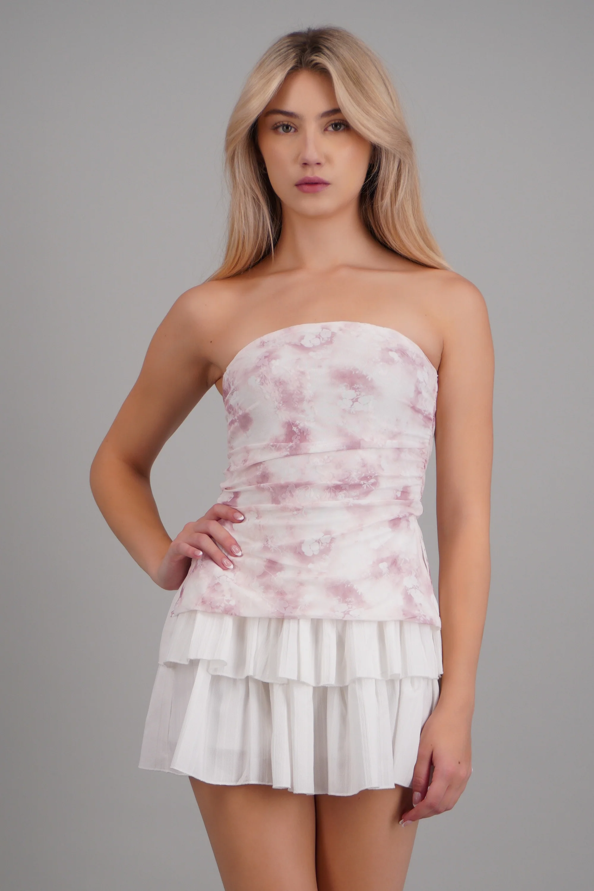 Top drapeado detalle flock