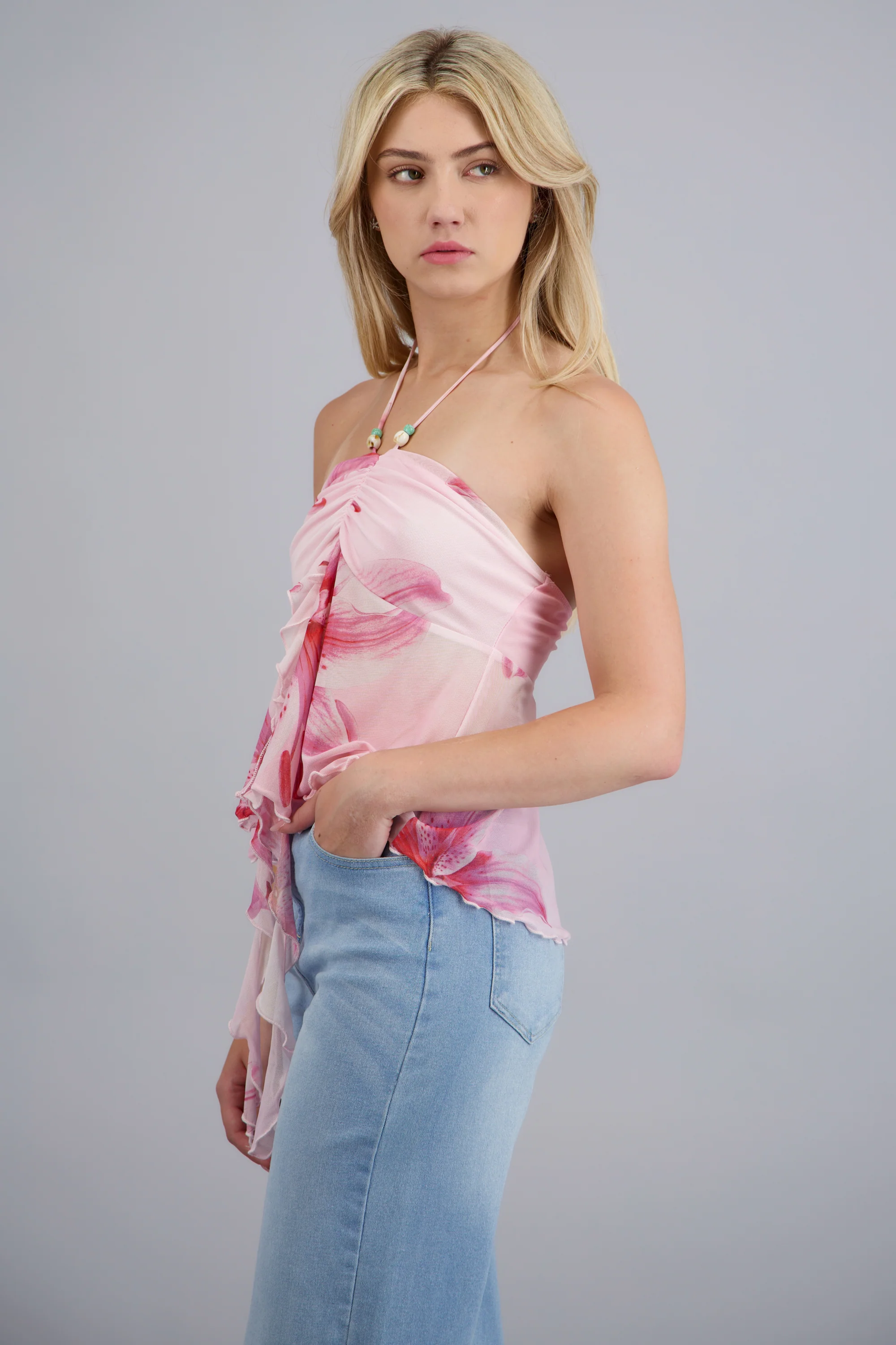 Top estampado flores con olanes detalle cuentas - Image 3