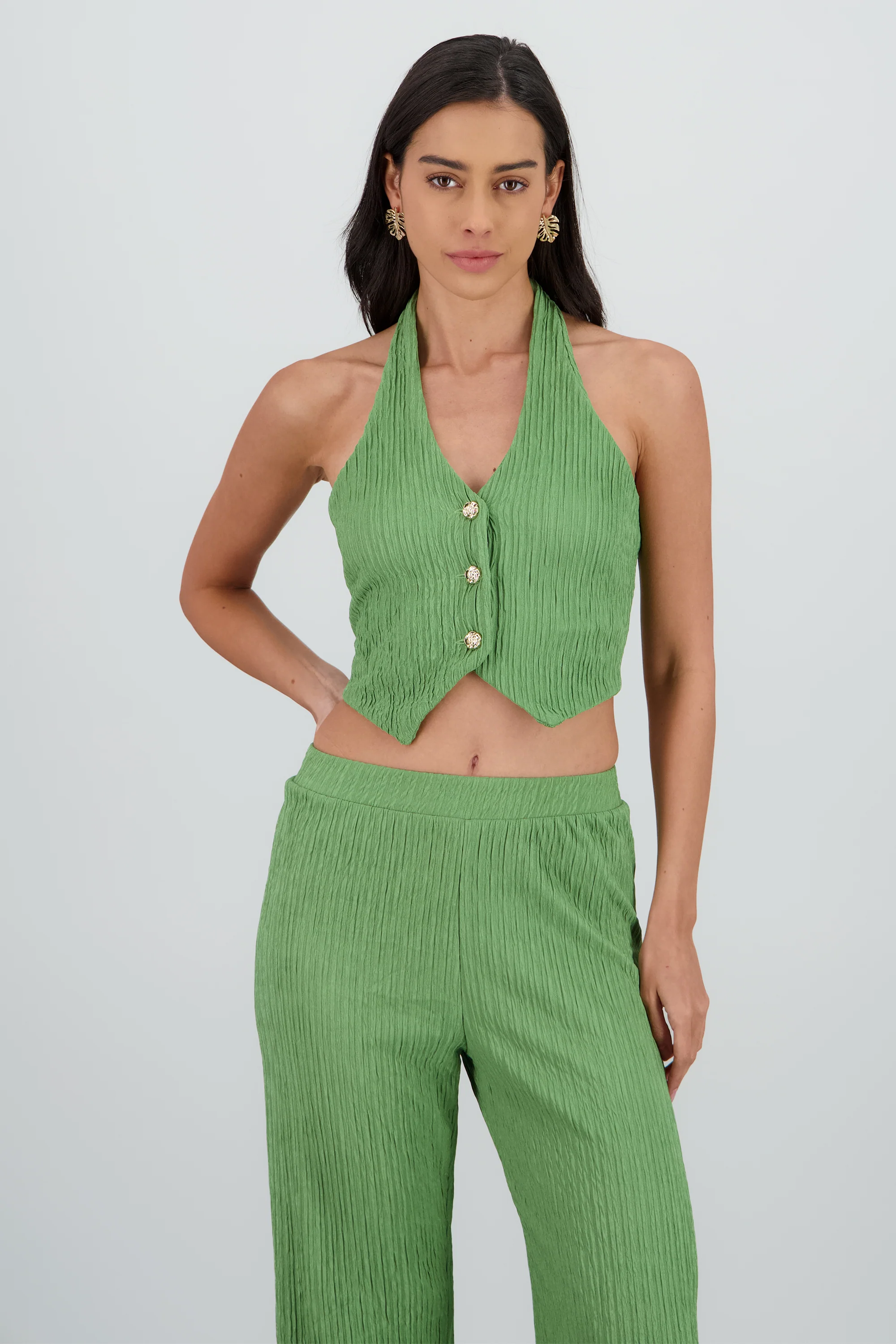 Top halter botones textura