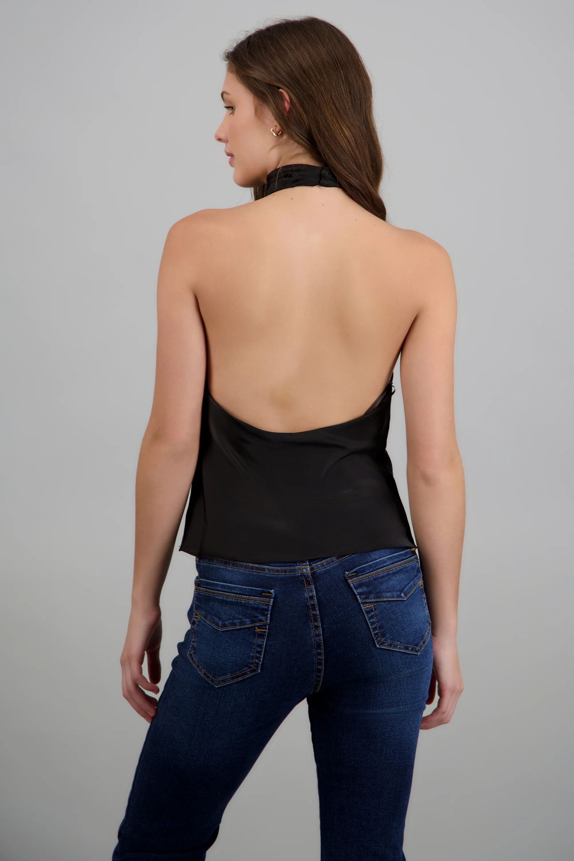 Top halter de cuello cascada satinado - Image 7