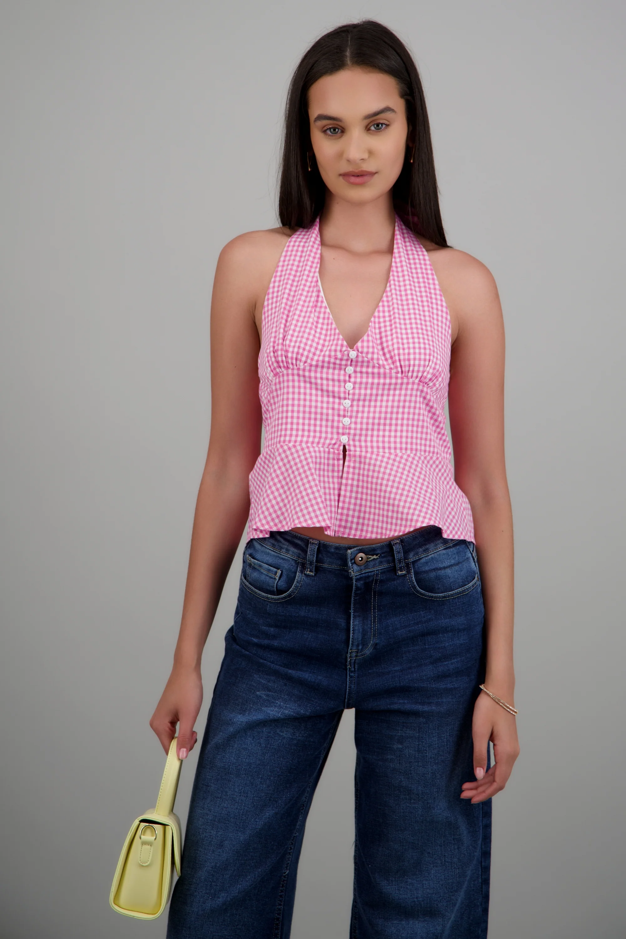 Top halter detalle botones gingham - Image 2